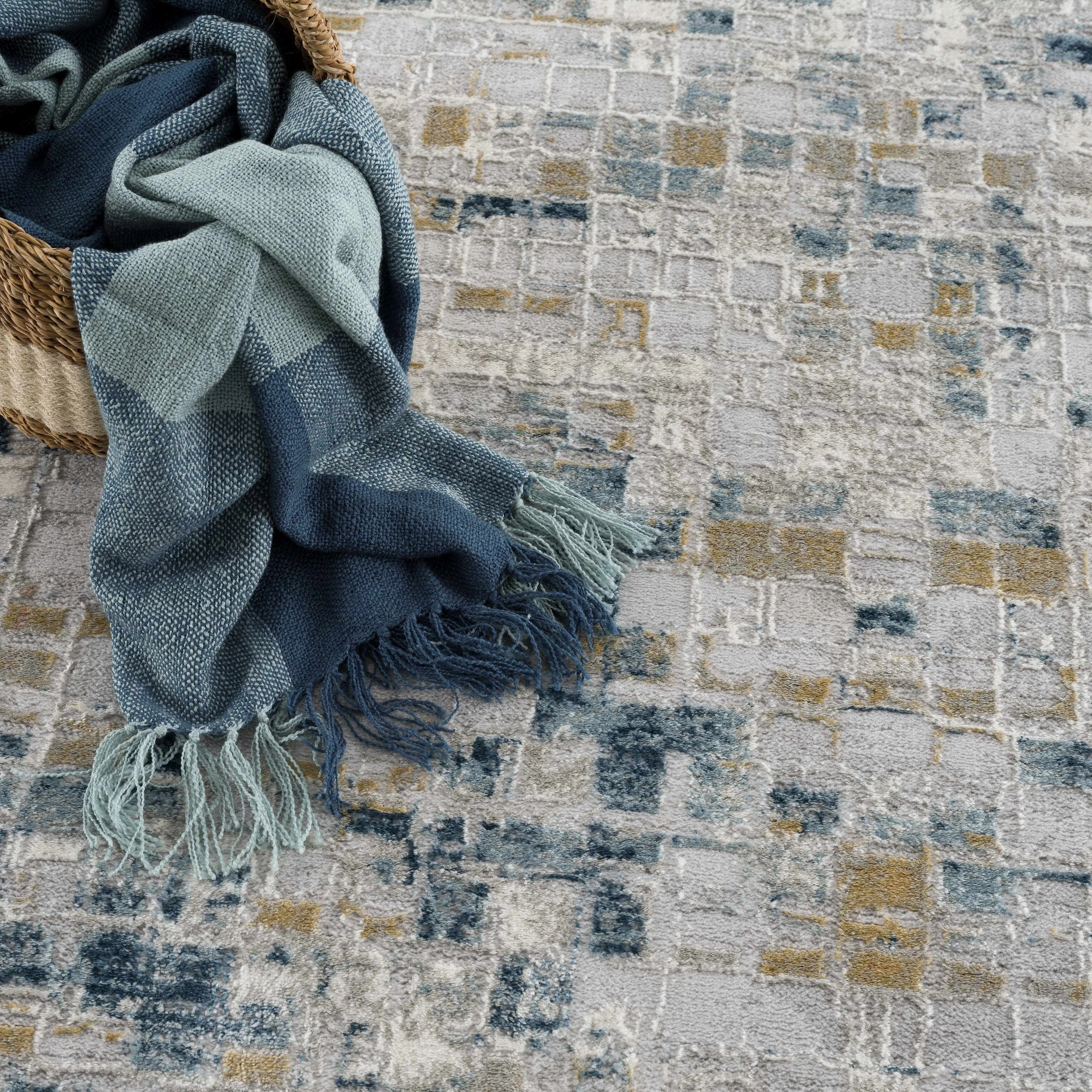 Hauteloom Liverpool Collection Modern Abstract Contemporary Square Tile Area Rug