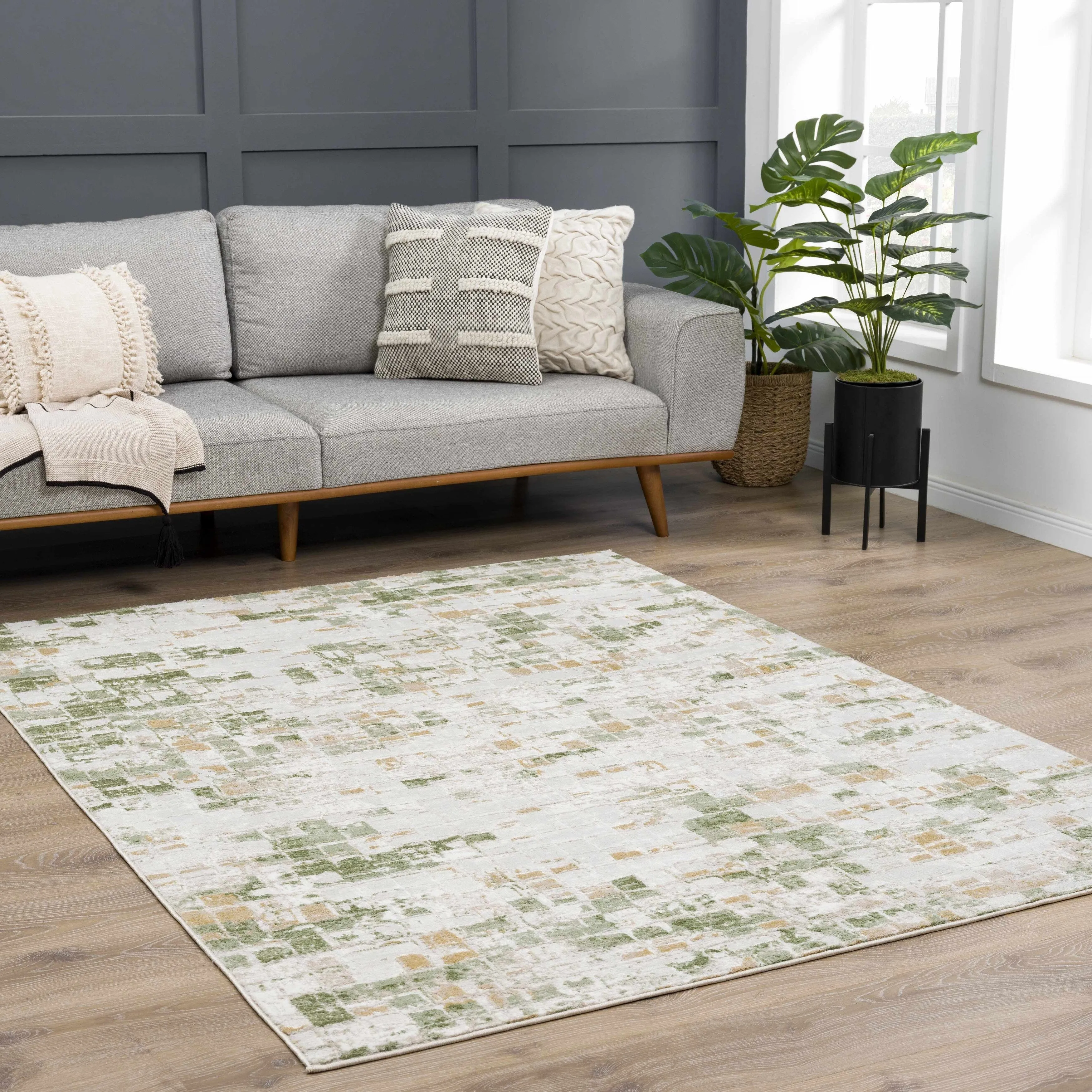 Hauteloom Liverpool Collection Modern Abstract Contemporary Square Tile Area Rug