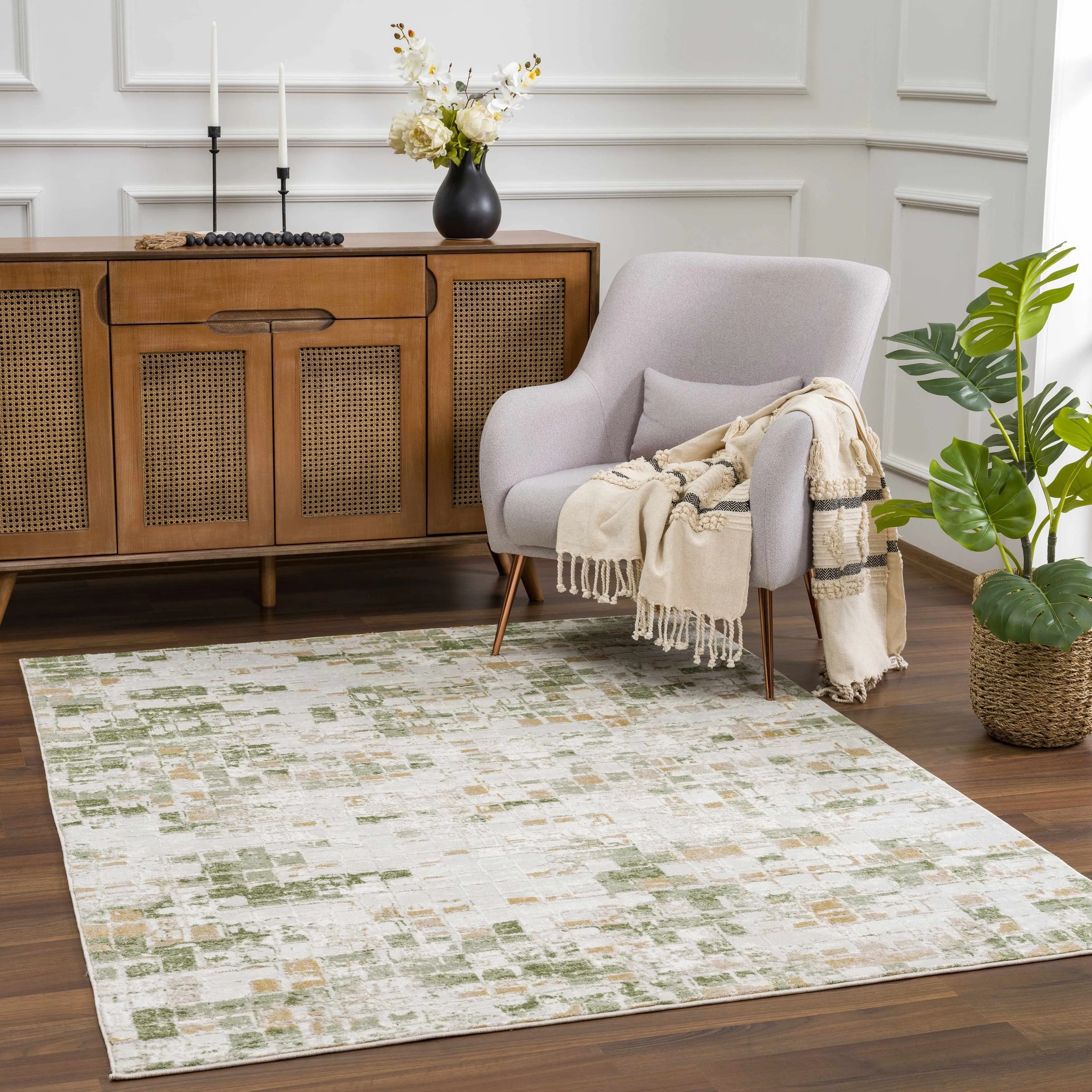 Hauteloom Liverpool Collection Modern Abstract Contemporary Square Tile Area Rug