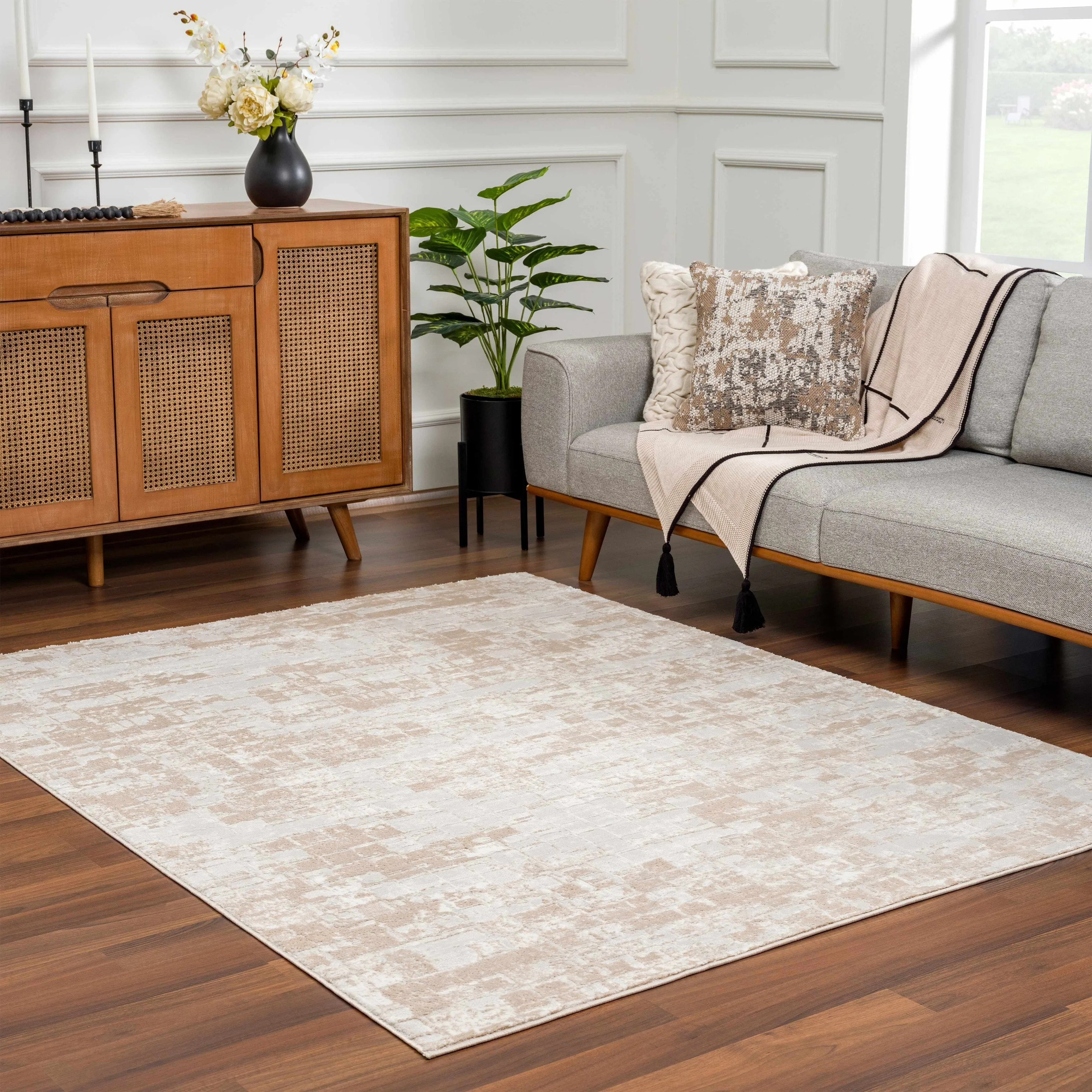 Hauteloom Liverpool Collection Modern Abstract Contemporary Square Tile Area Rug