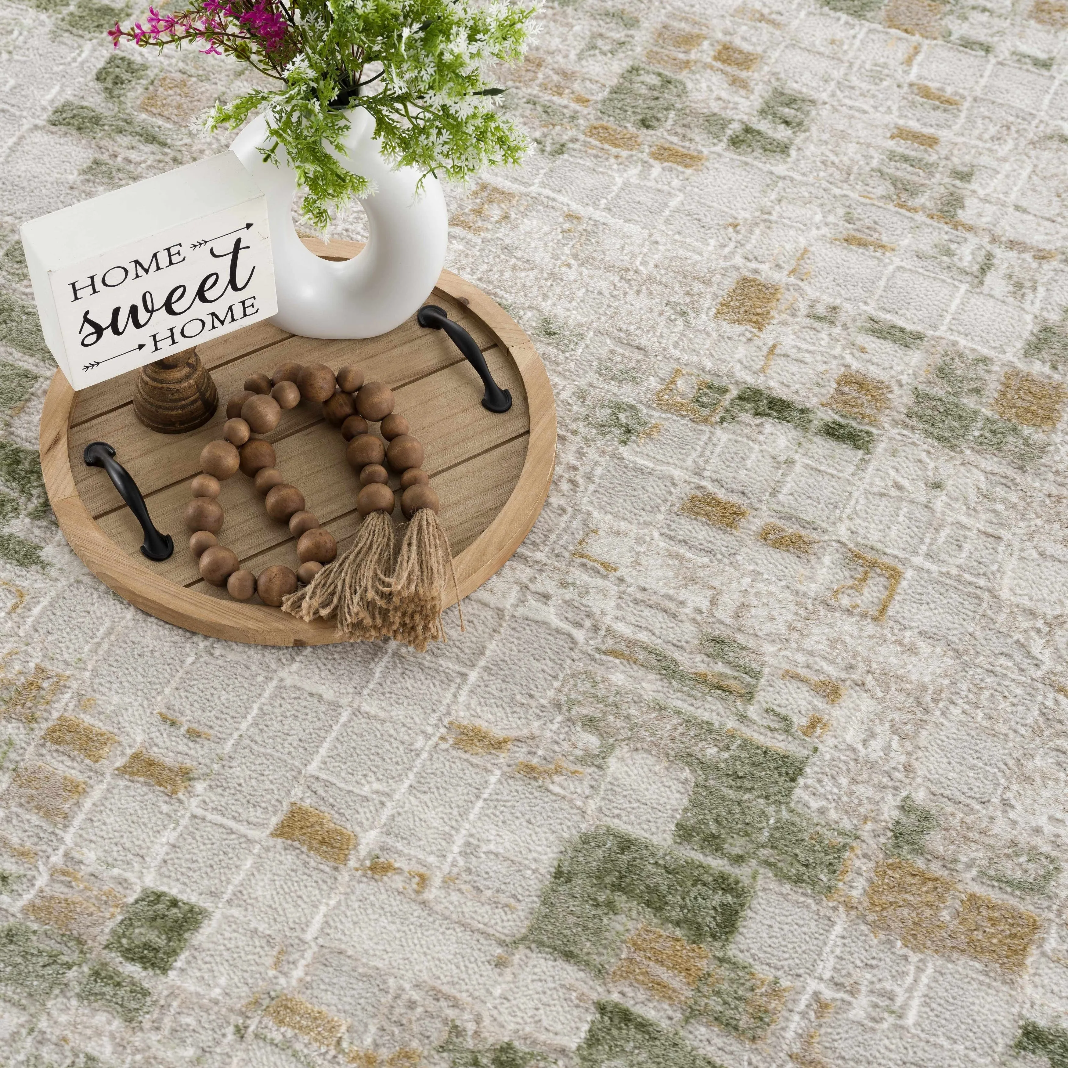 Hauteloom Liverpool Collection Modern Abstract Contemporary Square Tile Area Rug