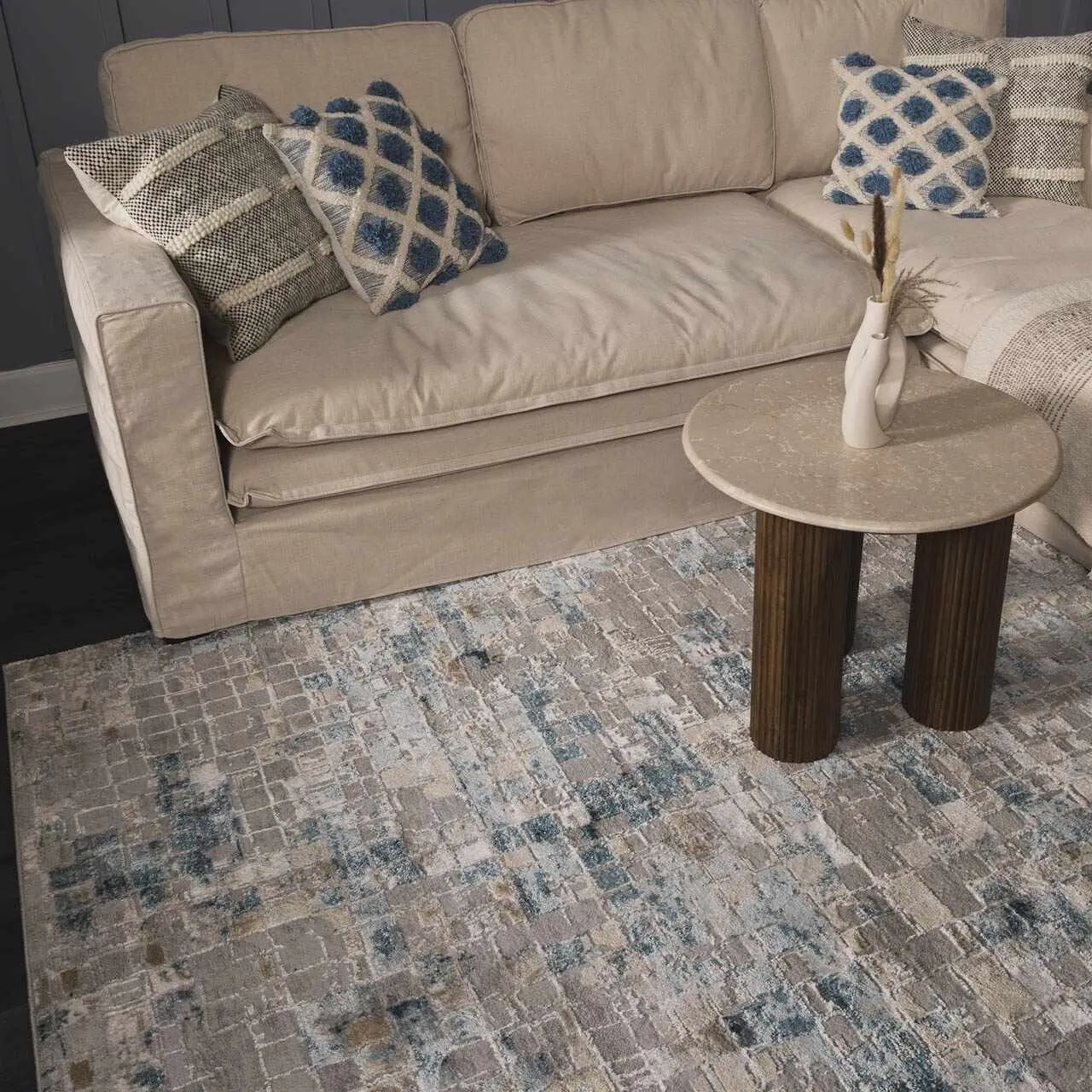 Hauteloom Liverpool Collection Modern Abstract Contemporary Square Tile Area Rug