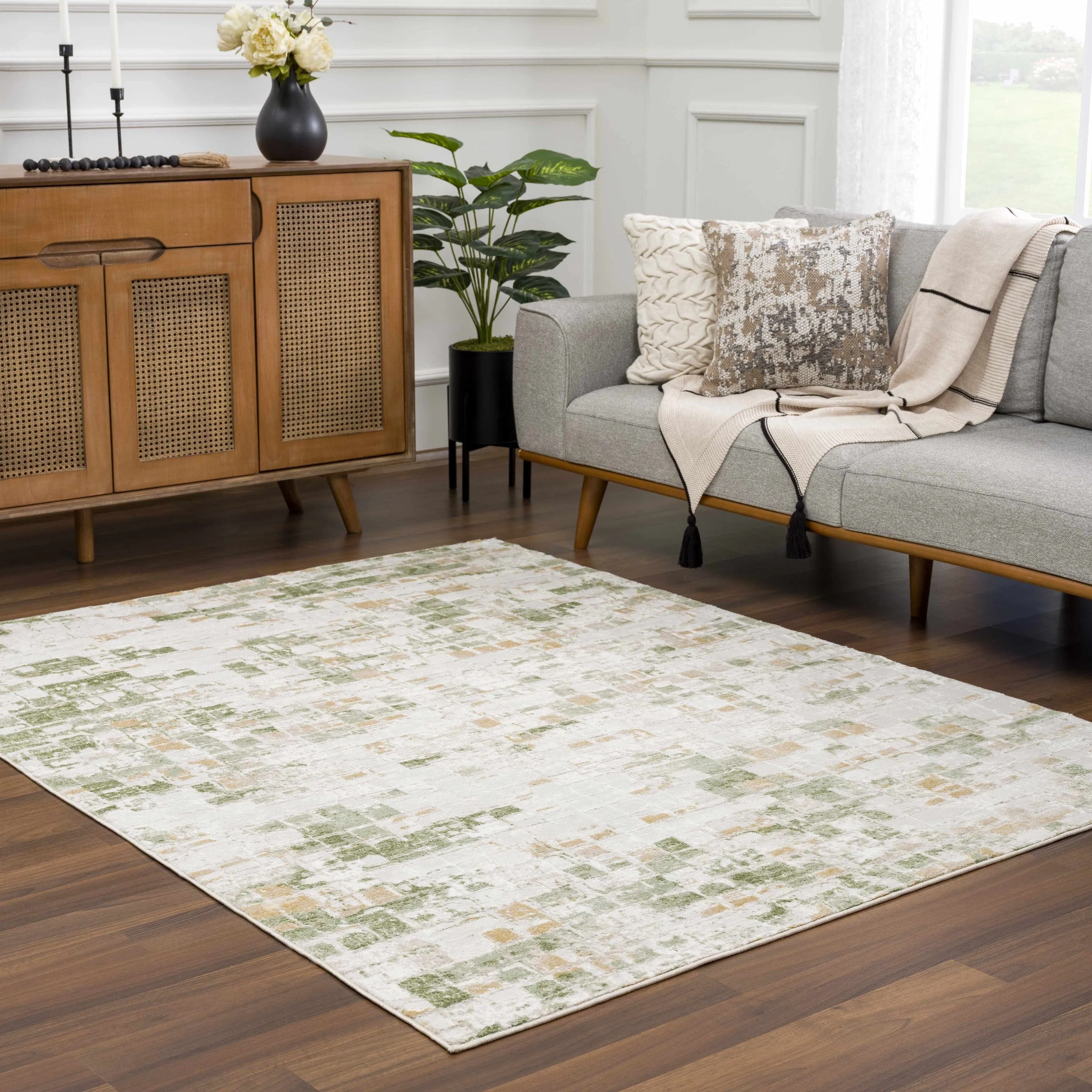 Hauteloom Liverpool Collection Modern Abstract Contemporary Square Tile Area Rug