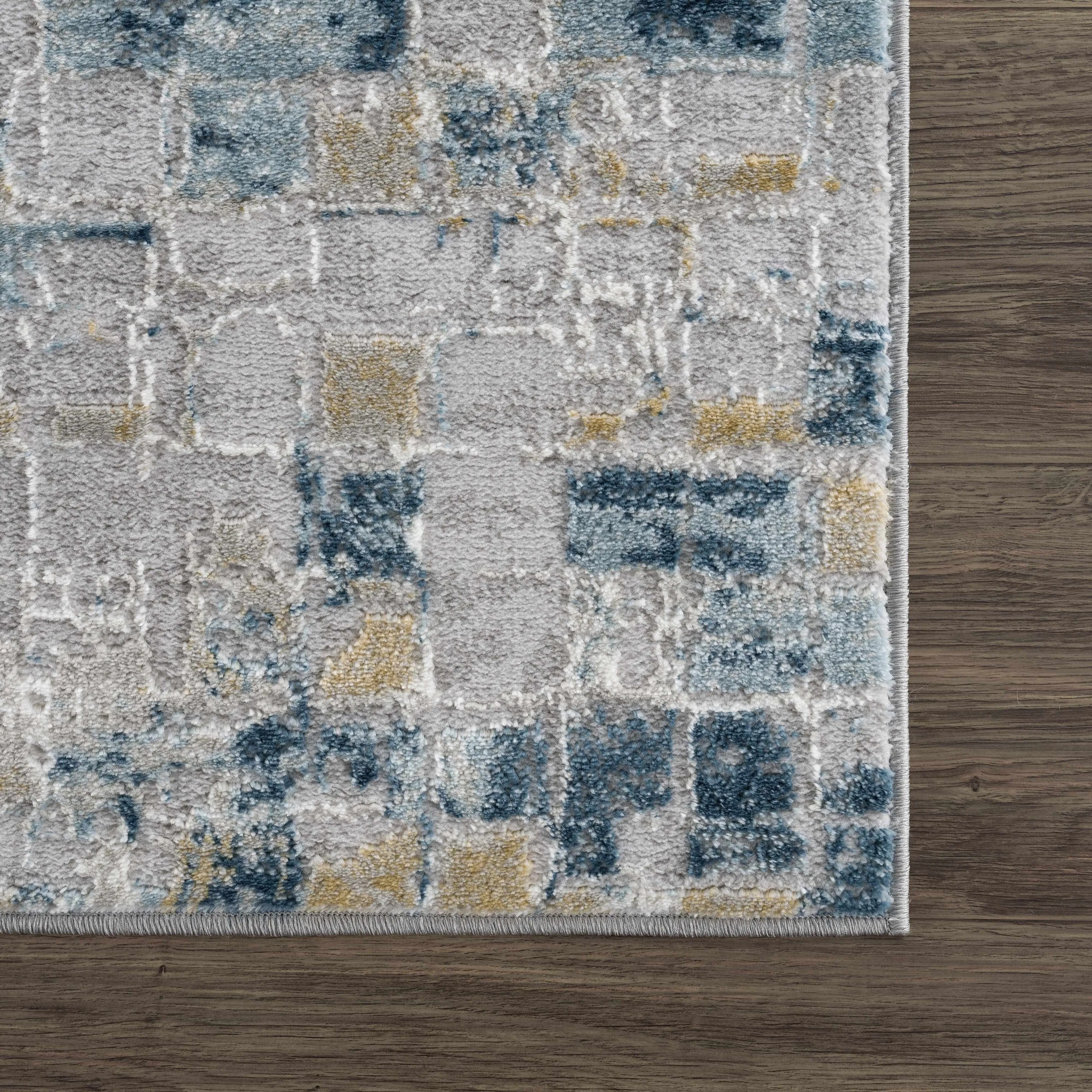 Hauteloom Liverpool Collection Modern Abstract Contemporary Square Tile Area Rug