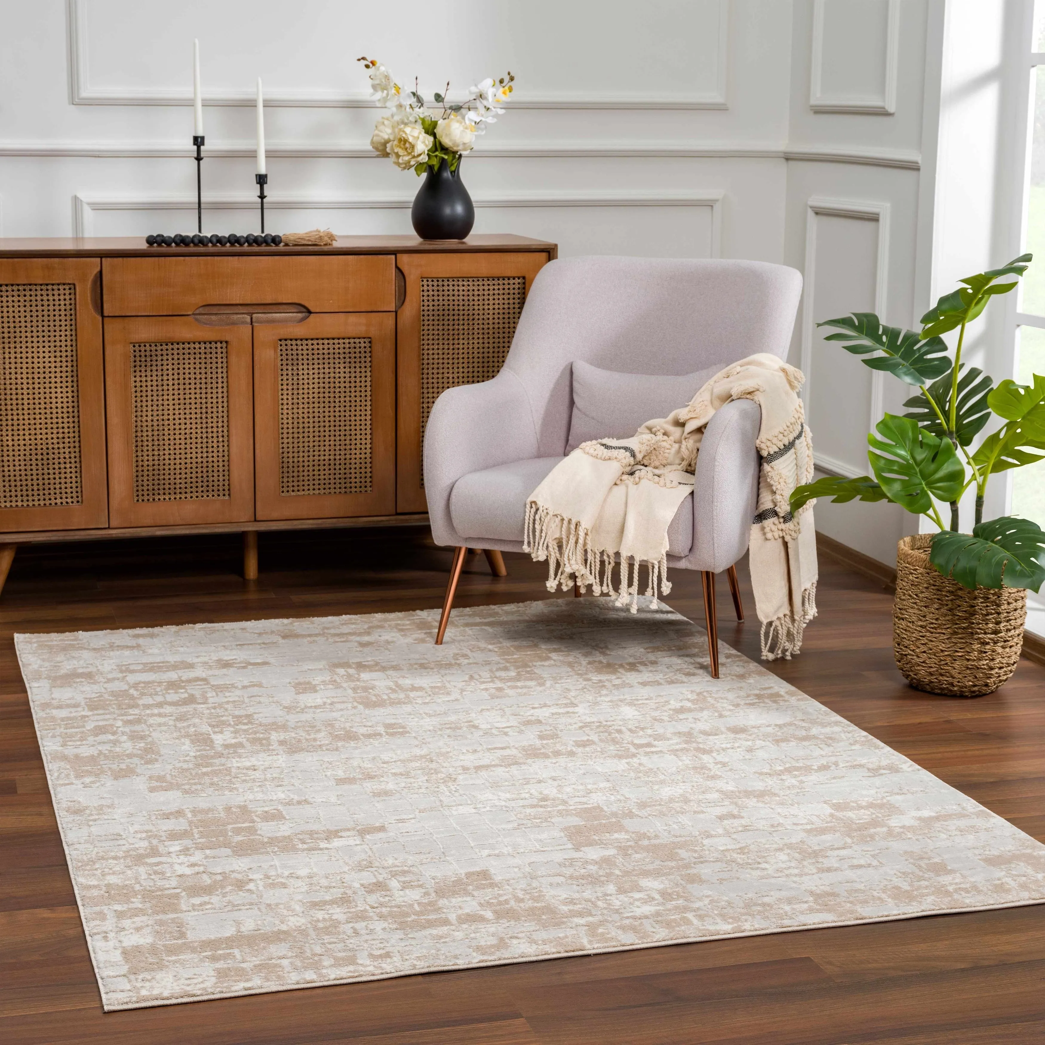 Hauteloom Liverpool Collection Modern Abstract Contemporary Square Tile Area Rug