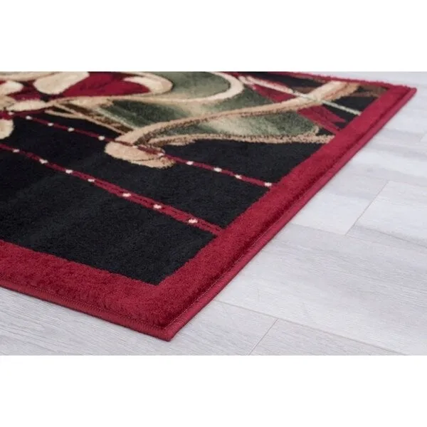 High Quality Woven Santa Claus on a Sled with Solid Border Area Rug - 4' 7 x 3' 3