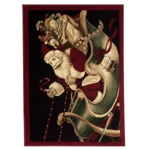 High Quality Woven Santa Claus on a Sled with Solid Border Area Rug - 4' 7 x 3' 3