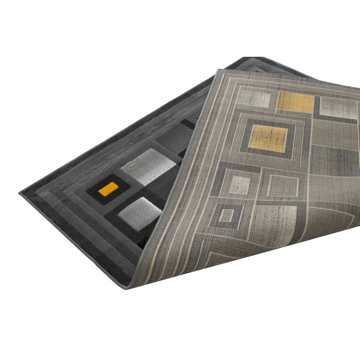 HR Orangish Yellow. Gray and Multi Abstract Geometric Modern Squares Pattern Area Rug