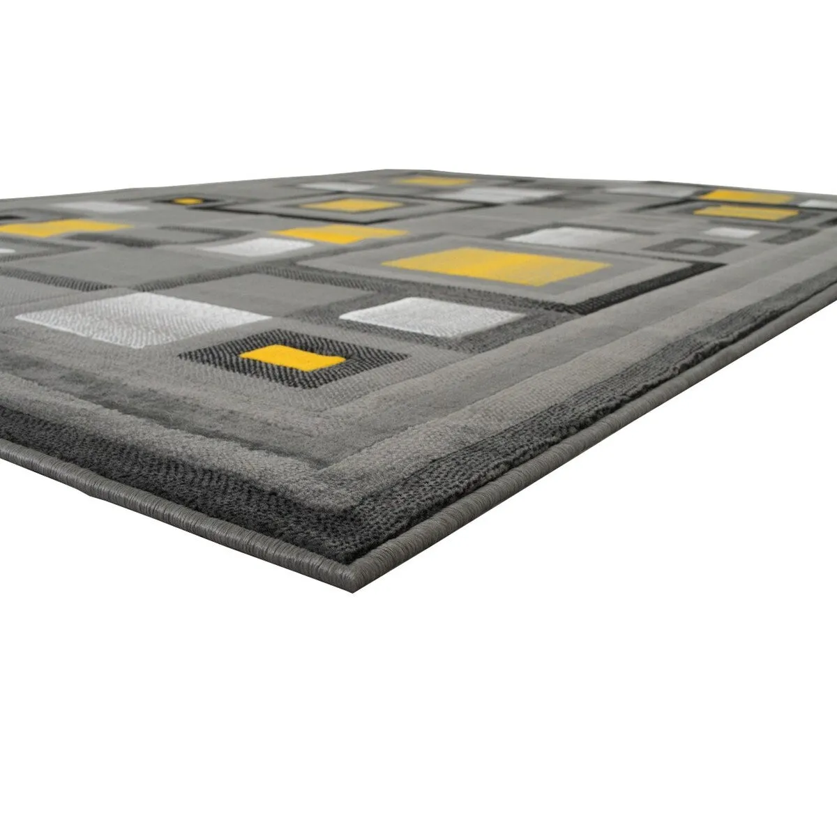 HR Orangish Yellow. Gray and Multi Abstract Geometric Modern Squares Pattern Area Rug