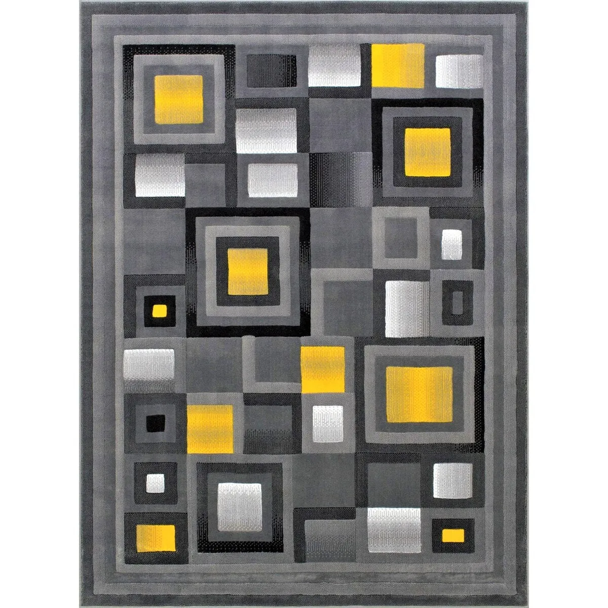 HR Orangish Yellow. Gray and Multi Abstract Geometric Modern Squares Pattern Area Rug