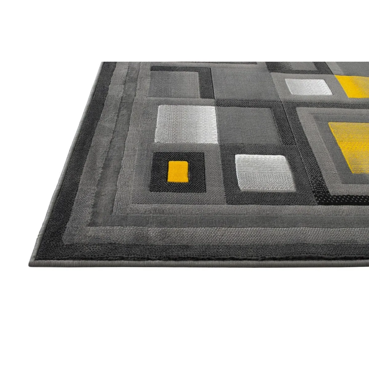 HR Orangish Yellow. Gray and Multi Abstract Geometric Modern Squares Pattern Area Rug