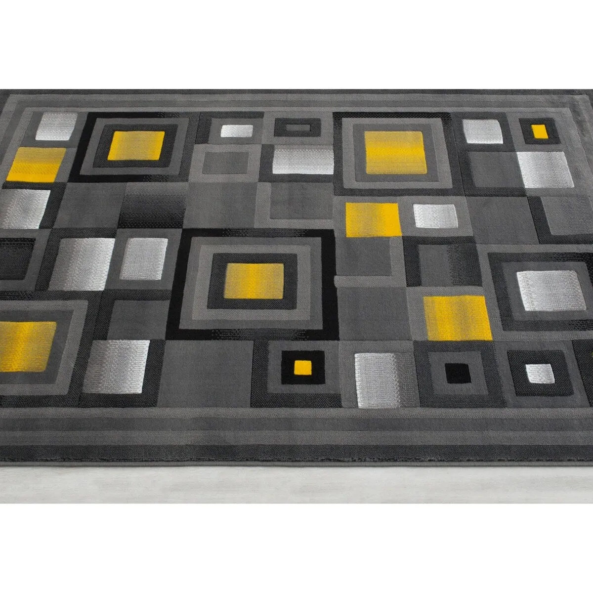 HR Orangish Yellow. Gray and Multi Abstract Geometric Modern Squares Pattern Area Rug