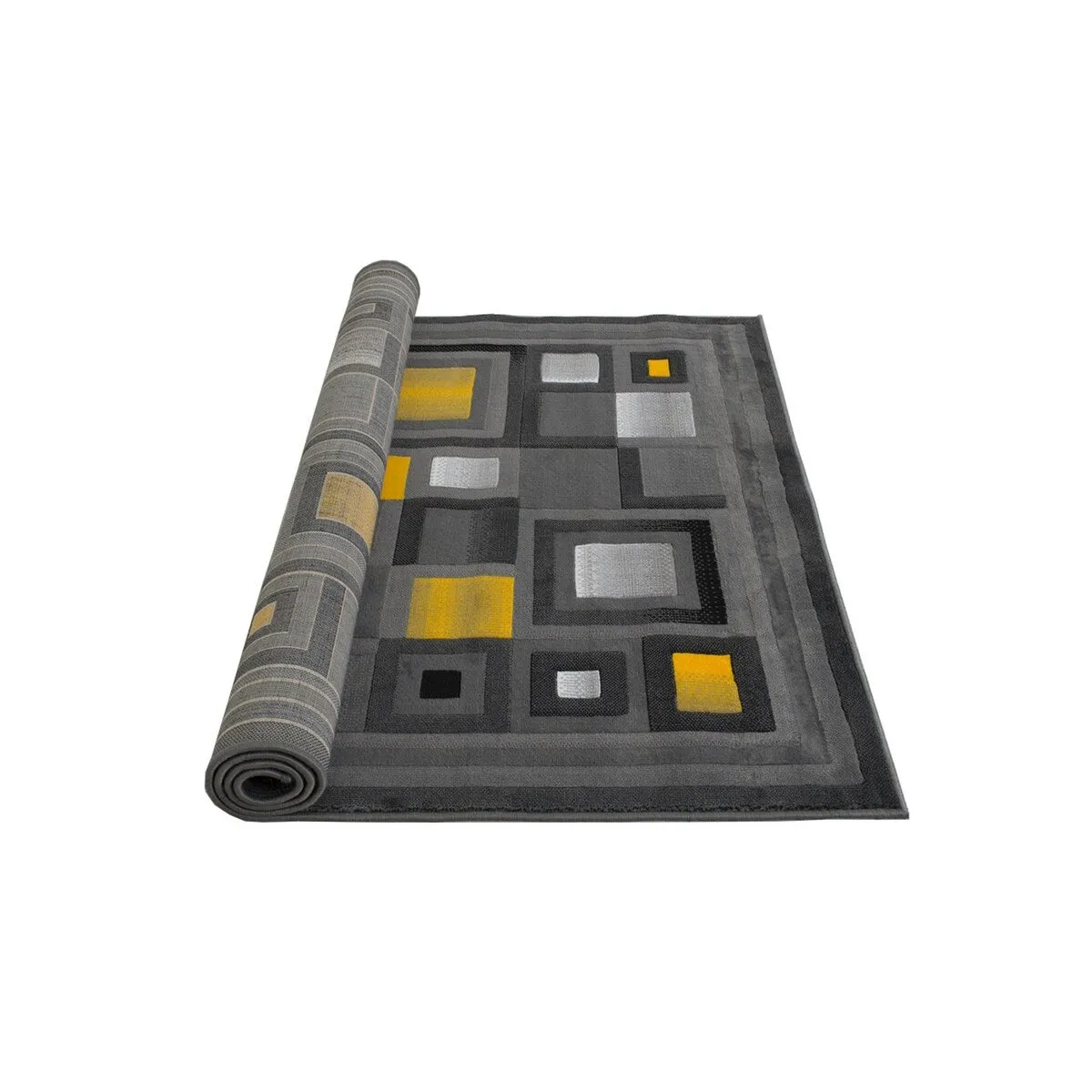 HR Orangish Yellow. Gray and Multi Abstract Geometric Modern Squares Pattern Area Rug