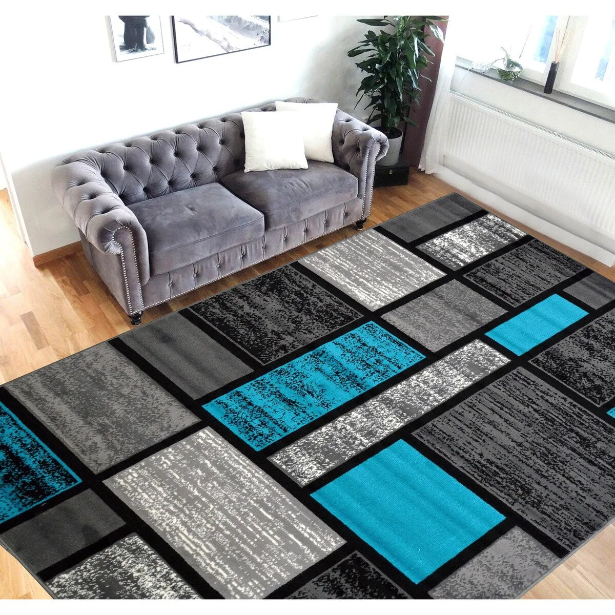 HR Square Pattern Area Rug Geometric Pattern Modern