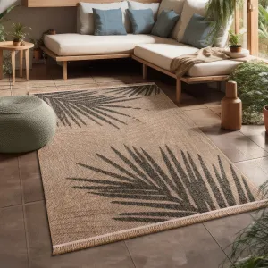 Indoor and Outdoor Rug in Natural Look with Modern Leaves Motif