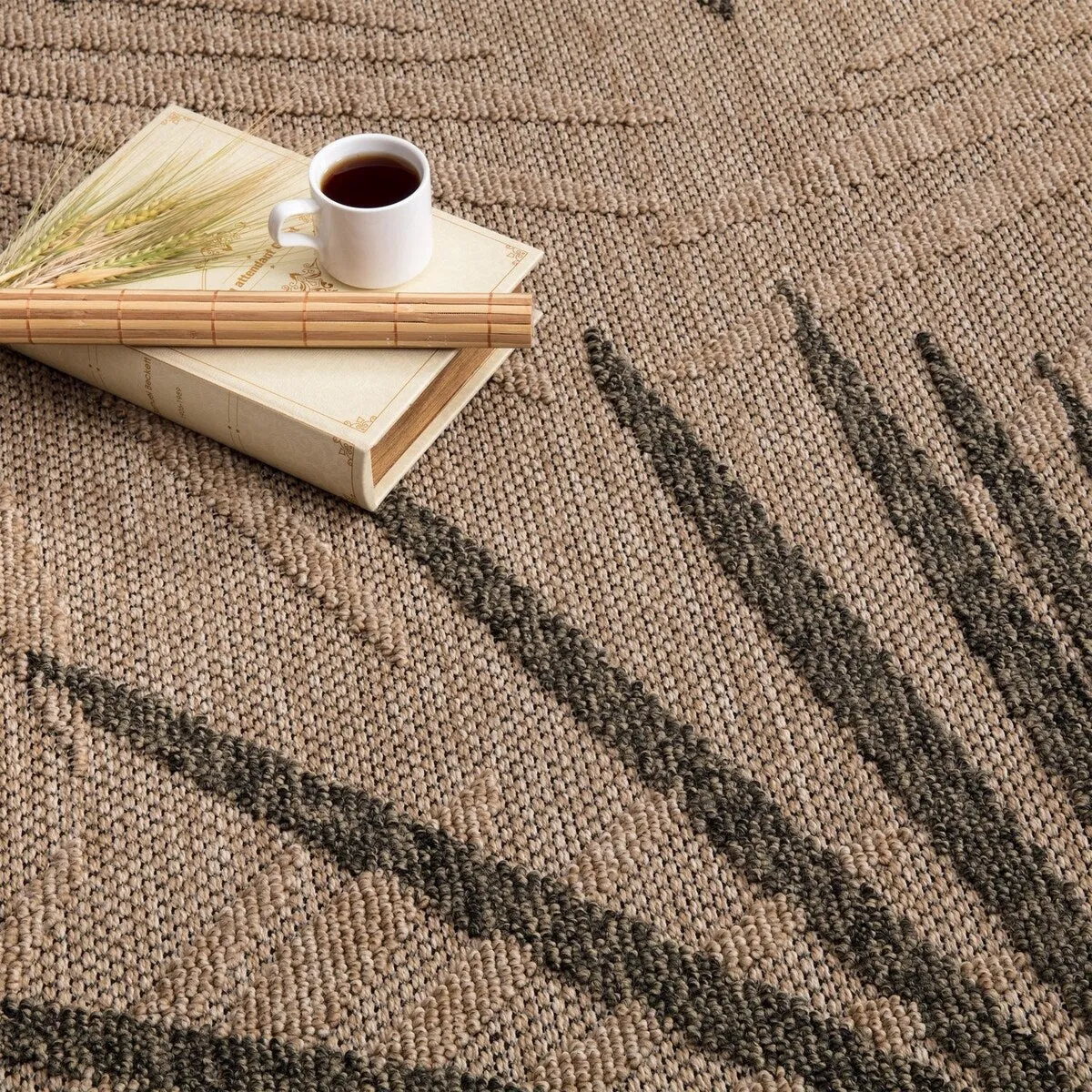 Indoor and Outdoor Rug in Natural Look with Modern Leaves Motif