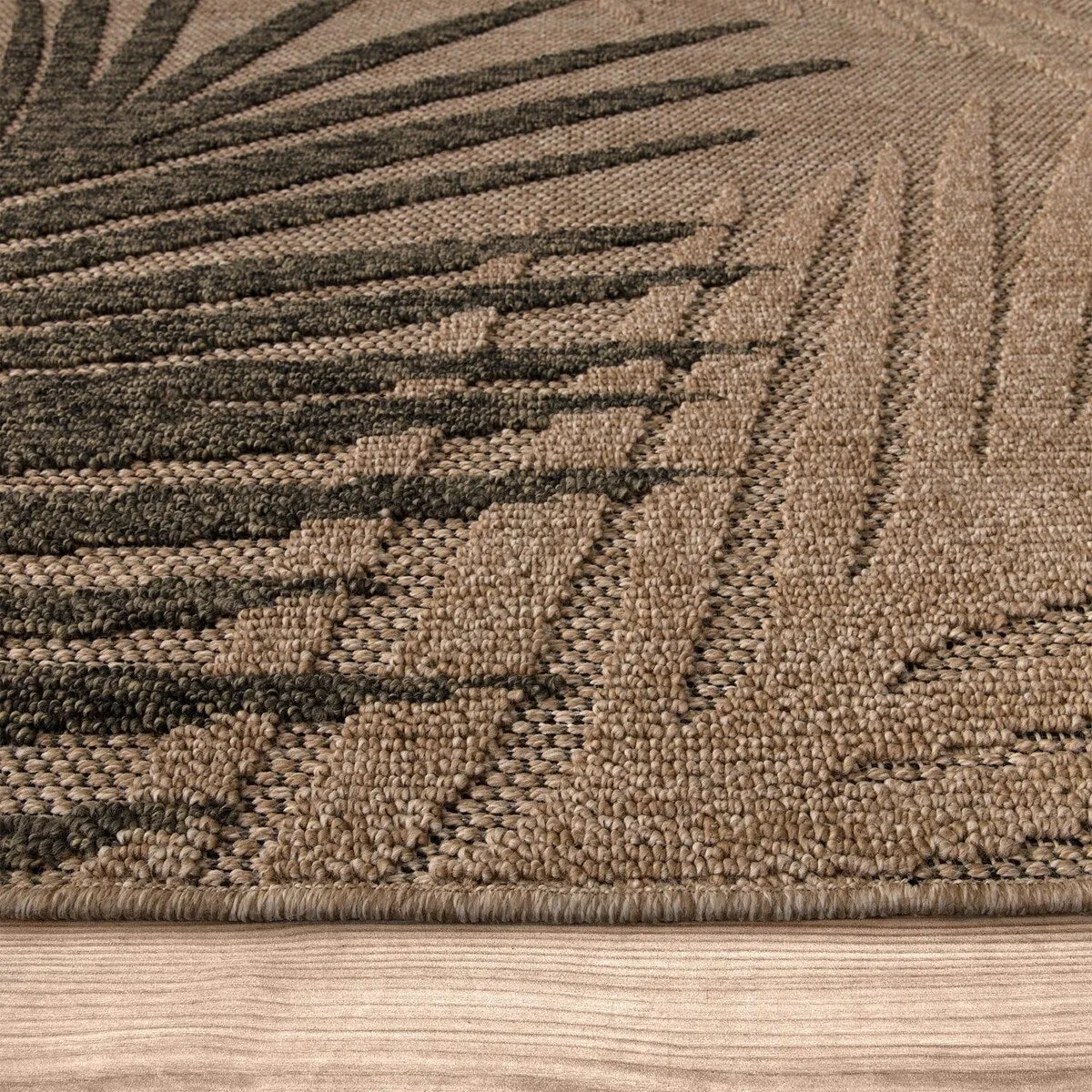 Indoor and Outdoor Rug in Natural Look with Modern Leaves Motif