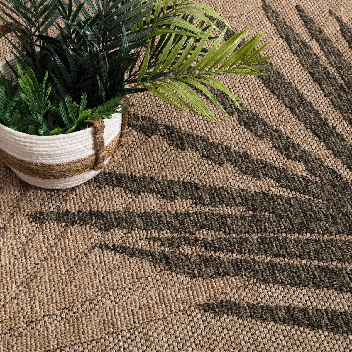 Indoor and Outdoor Rug in Natural Look with Modern Leaves Motif
