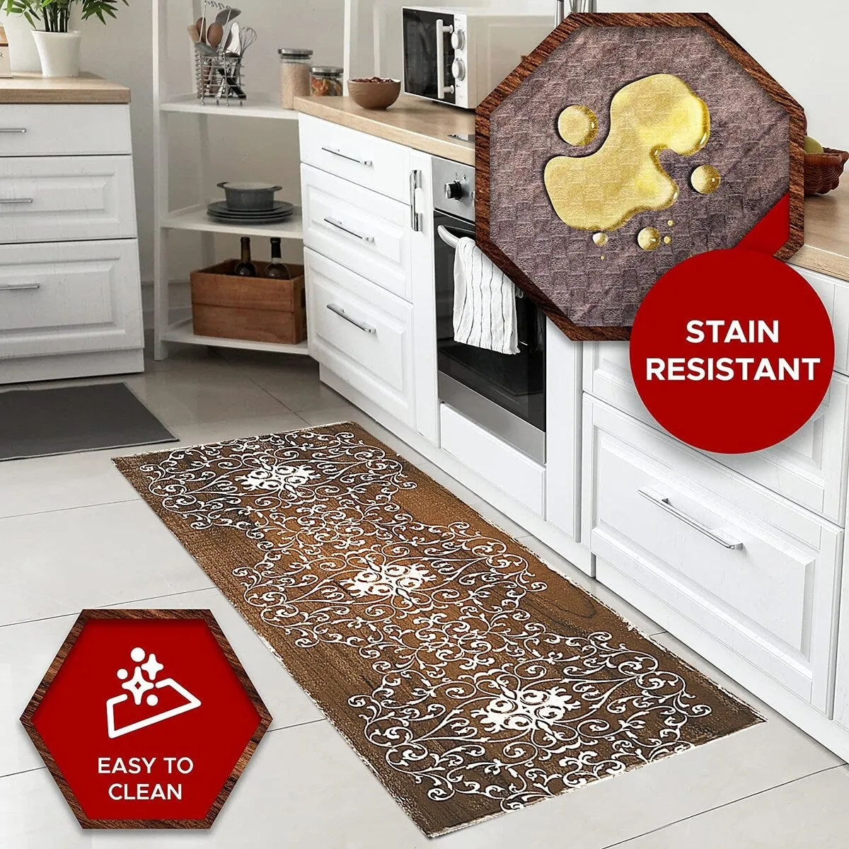 J&V Textiles Oversized Cushioned Anti Fatigue Kitchen Runner Mat (Scroll) Brown Size 20x55 - 20 X 55