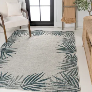 JONATHAN Y Beckett Coastal Cottage Palm Frond Border Blue/Cream Indoor/Outdoor Area Rug