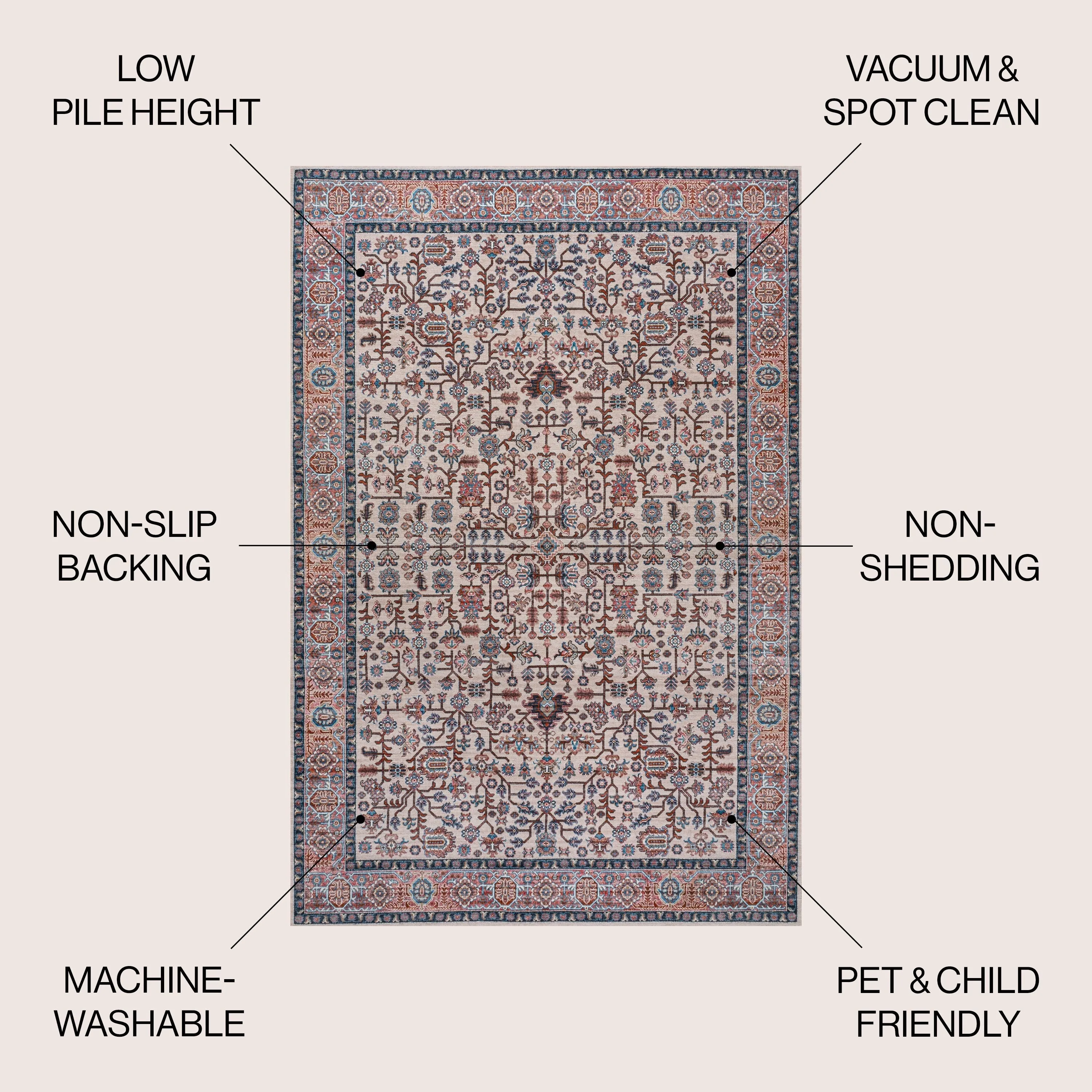 JONATHAN Y Cirali All-Over Persian Machine Washable Area Rug
