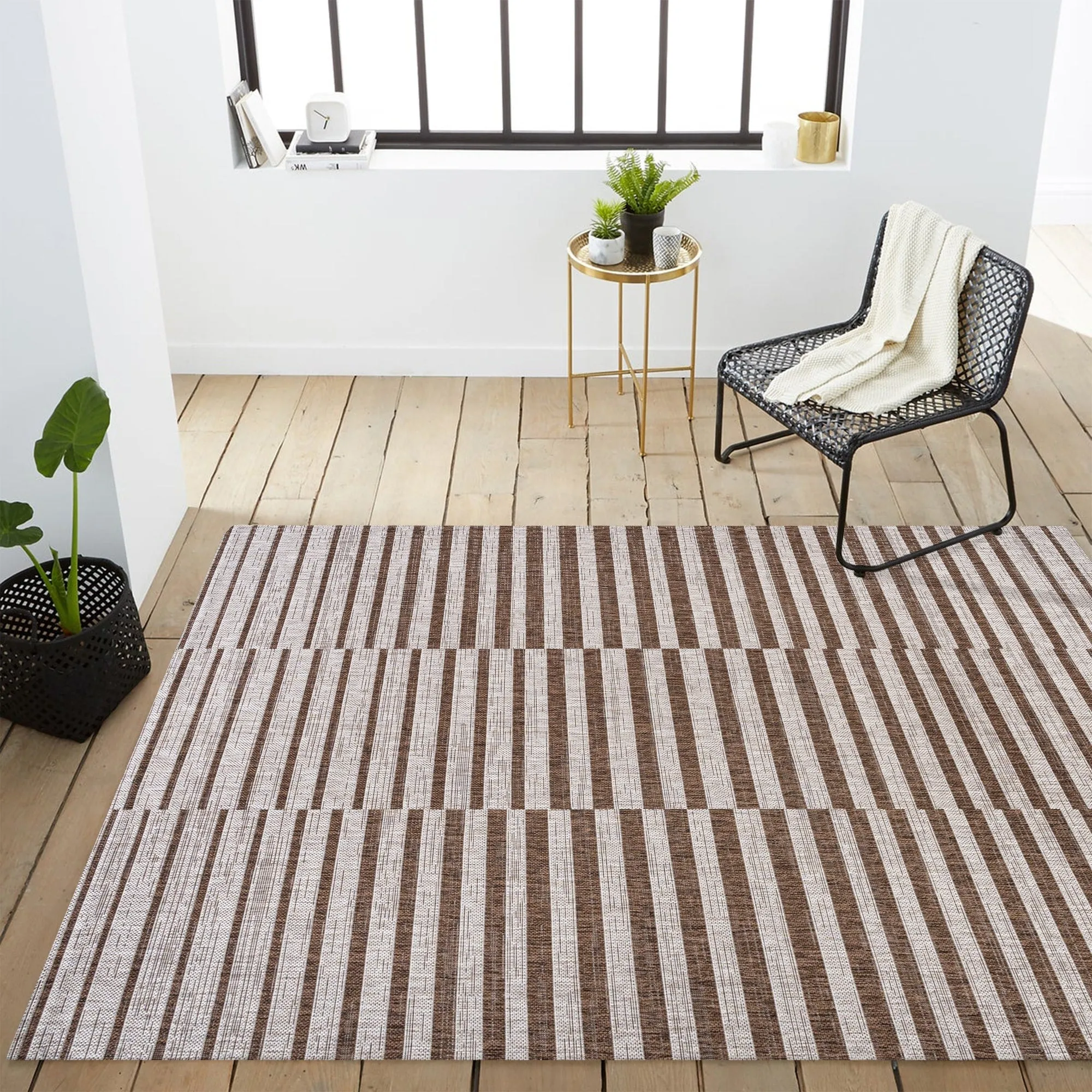 JONATHAN Y Grid Modern Offset Stripe Indoor/Outdoor Area Rug