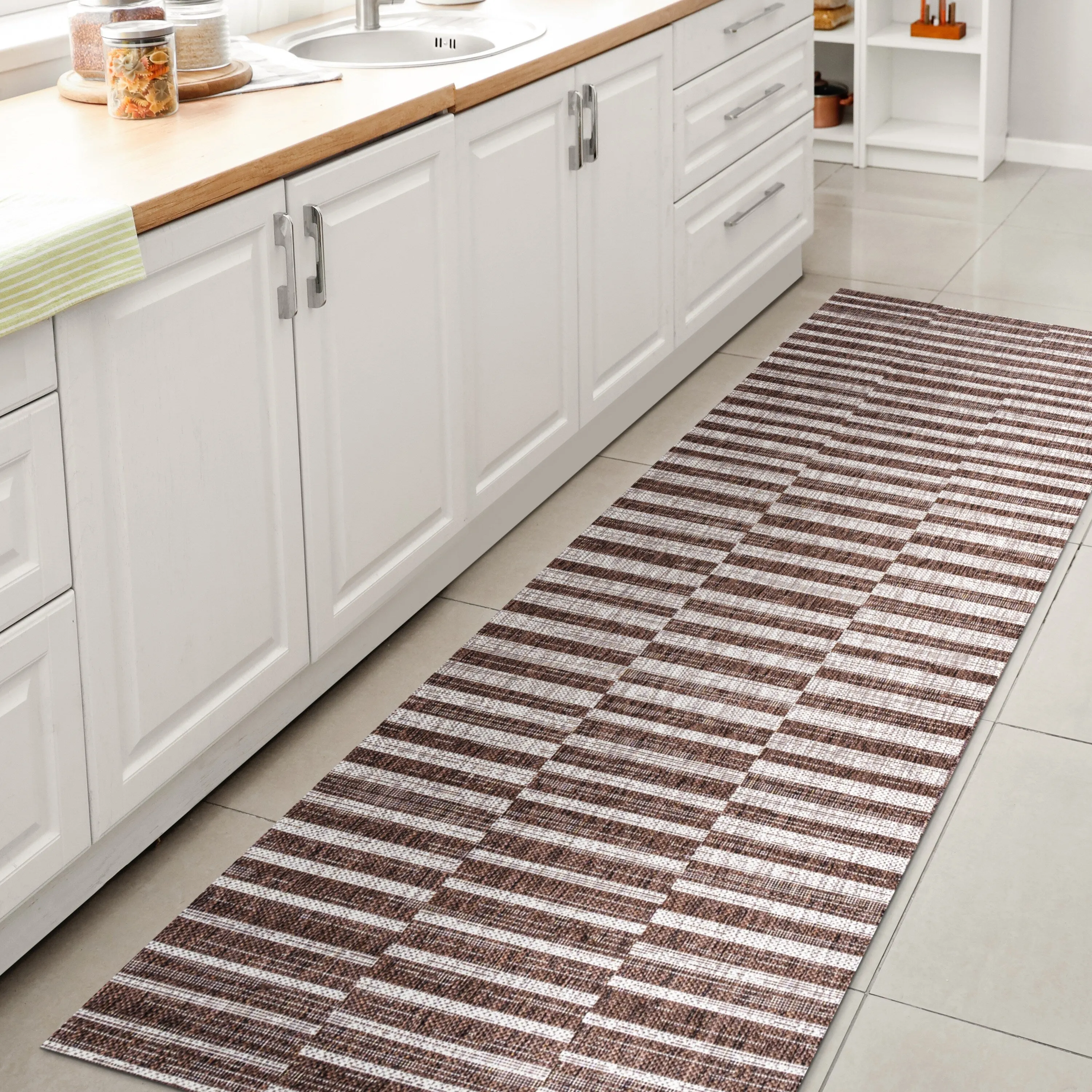 JONATHAN Y Grid Modern Offset Stripe Indoor/Outdoor Area Rug