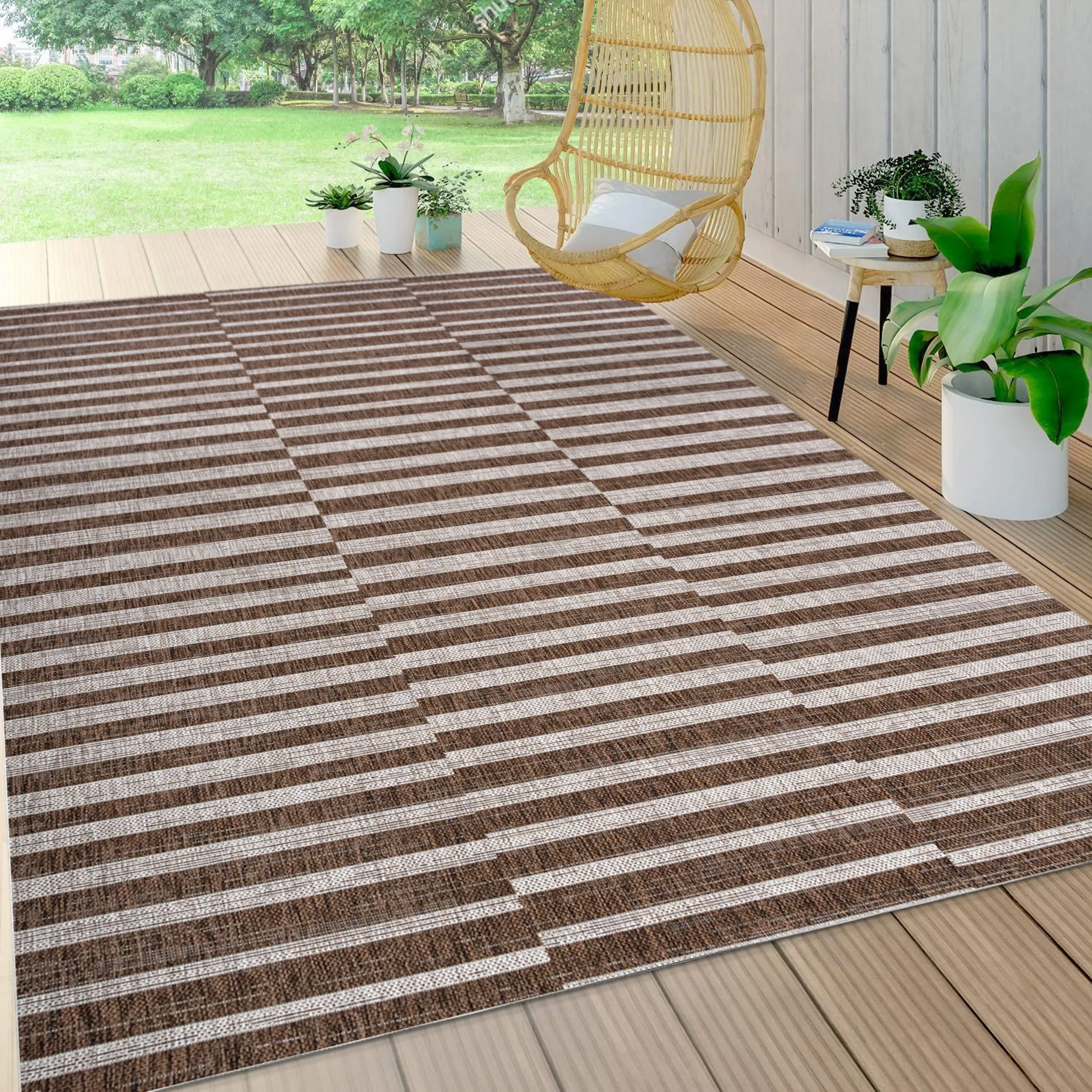 JONATHAN Y Grid Modern Offset Stripe Indoor/Outdoor Area Rug