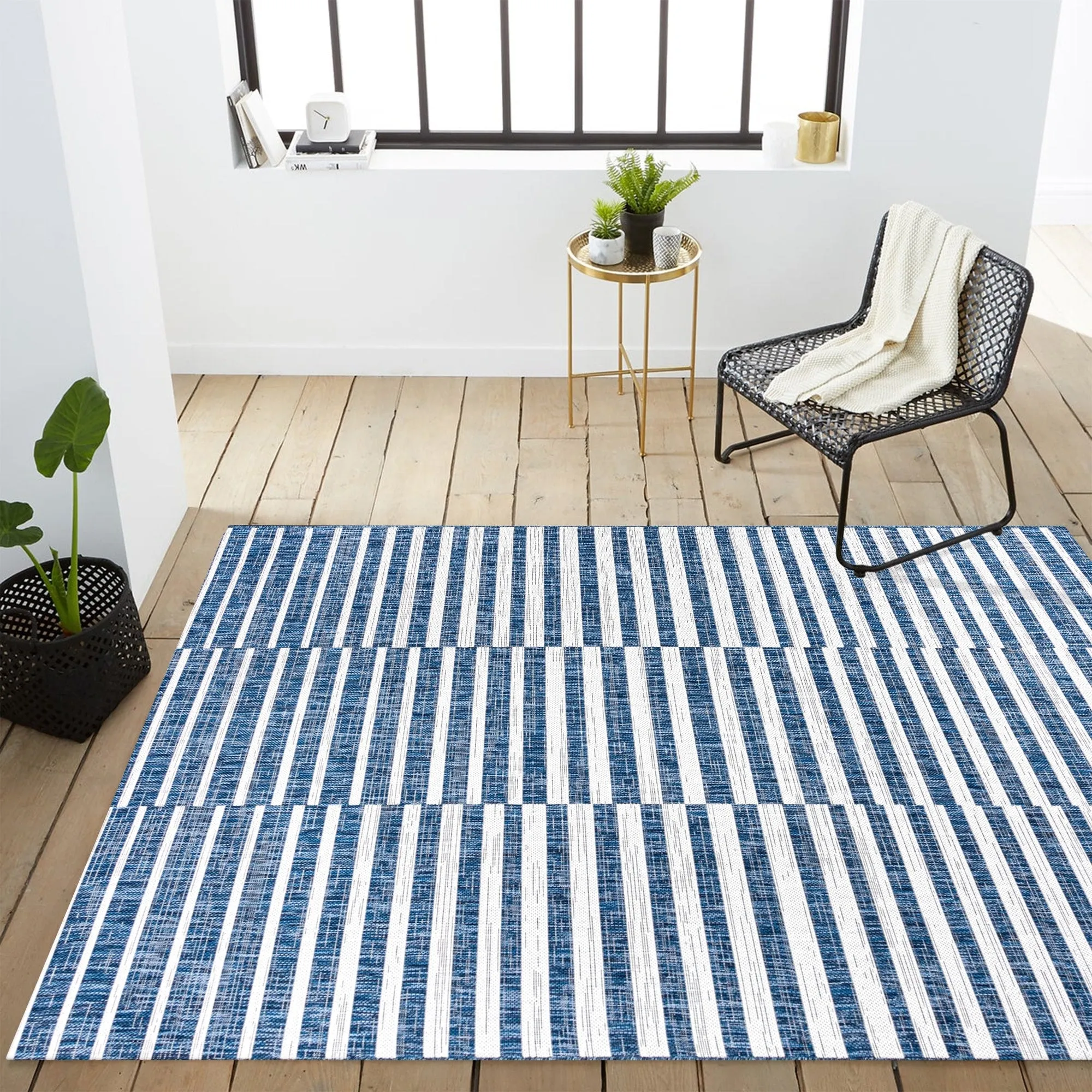 JONATHAN Y Grid Modern Offset Stripe Indoor/Outdoor Area Rug