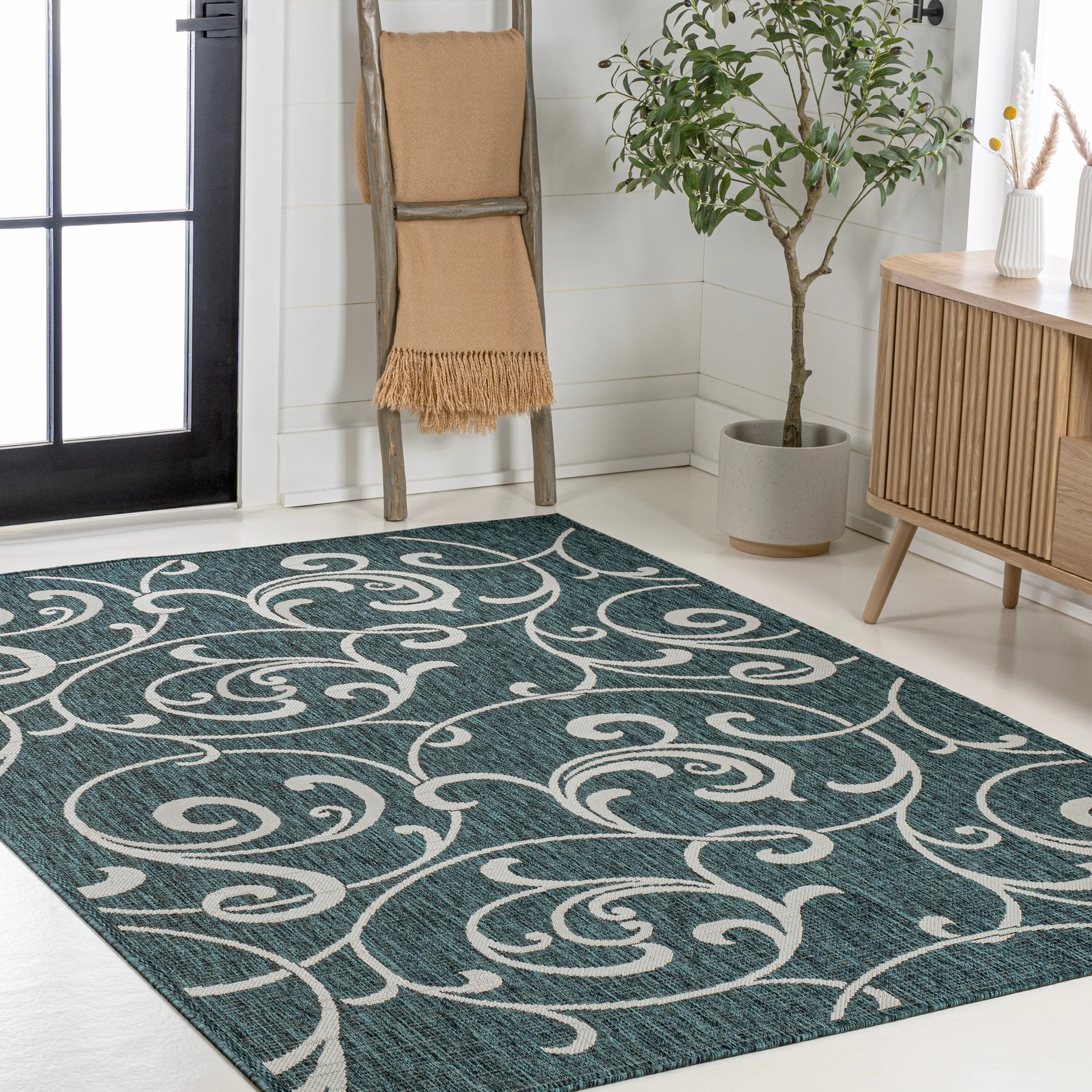 JONATHAN Y Isla Traditional Classic All-Over Scroll Green/Cream Indoor/Outdoor Area Rug