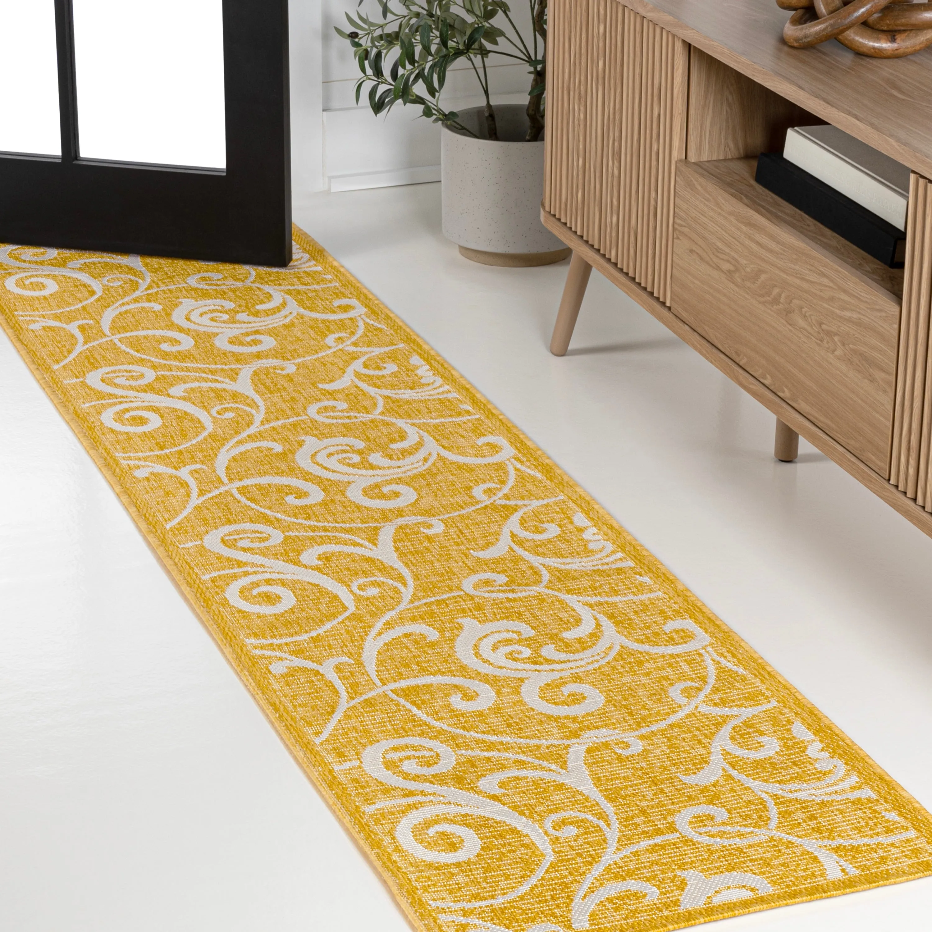 JONATHAN Y Isla Traditional Classic All-Over Scroll Green/Cream Indoor/Outdoor Area Rug
