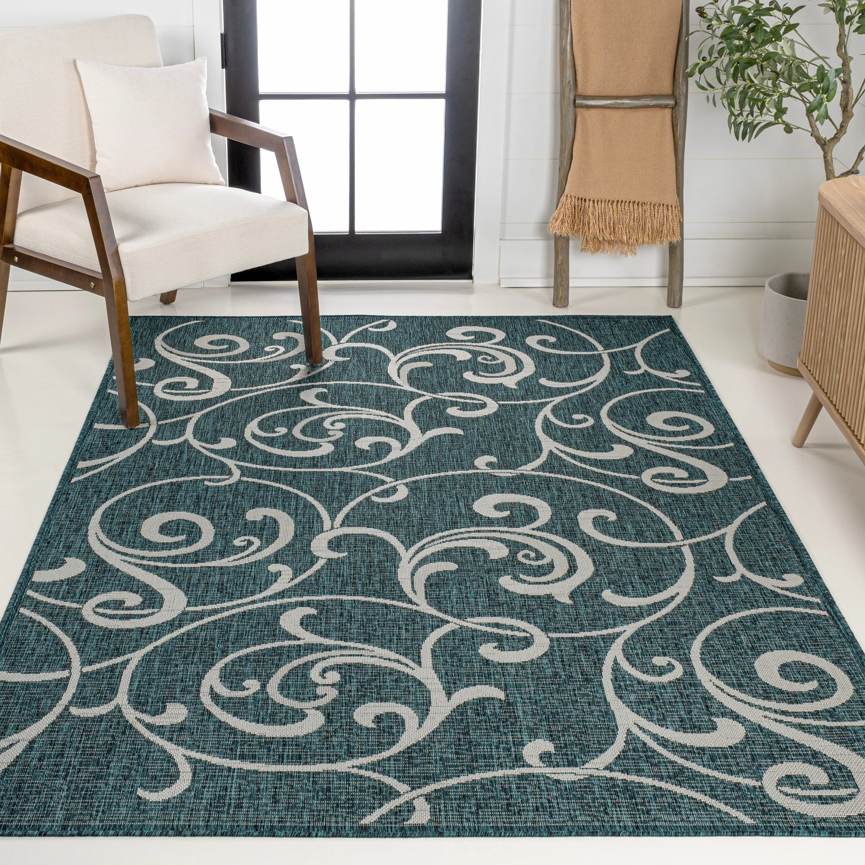 JONATHAN Y Isla Traditional Classic All-Over Scroll Green/Cream Indoor/Outdoor Area Rug