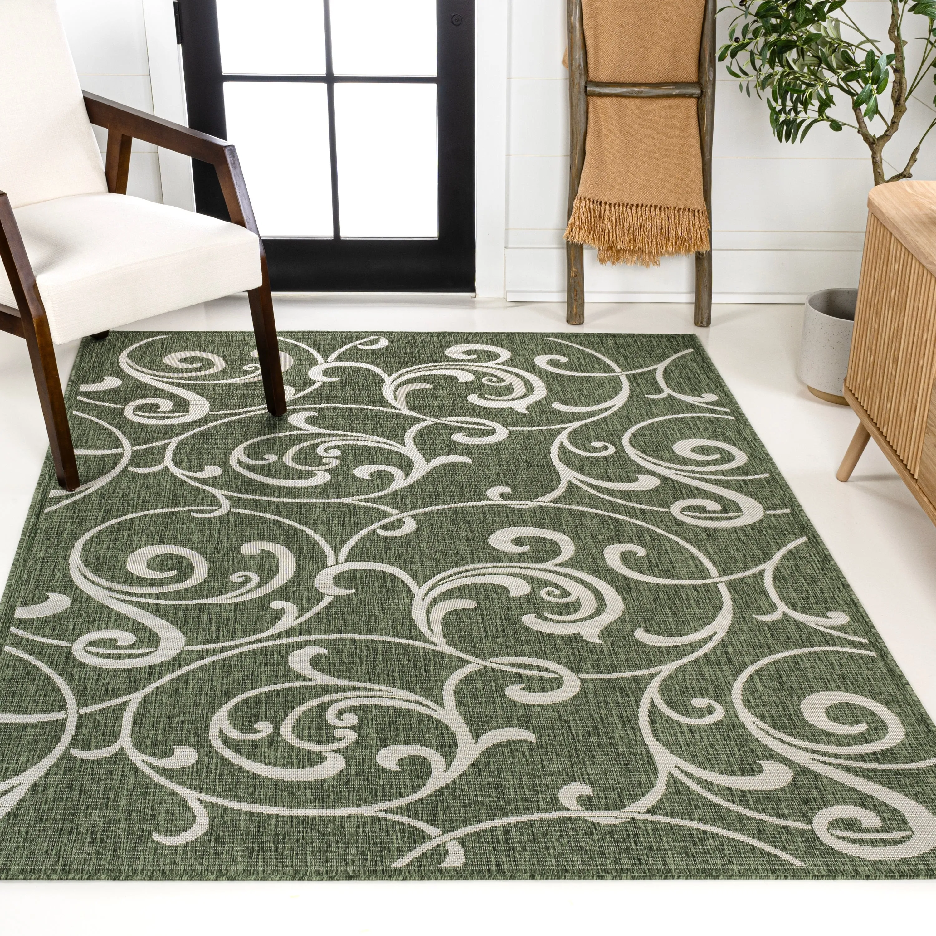JONATHAN Y Isla Traditional Classic All-Over Scroll Green/Cream Indoor/Outdoor Area Rug