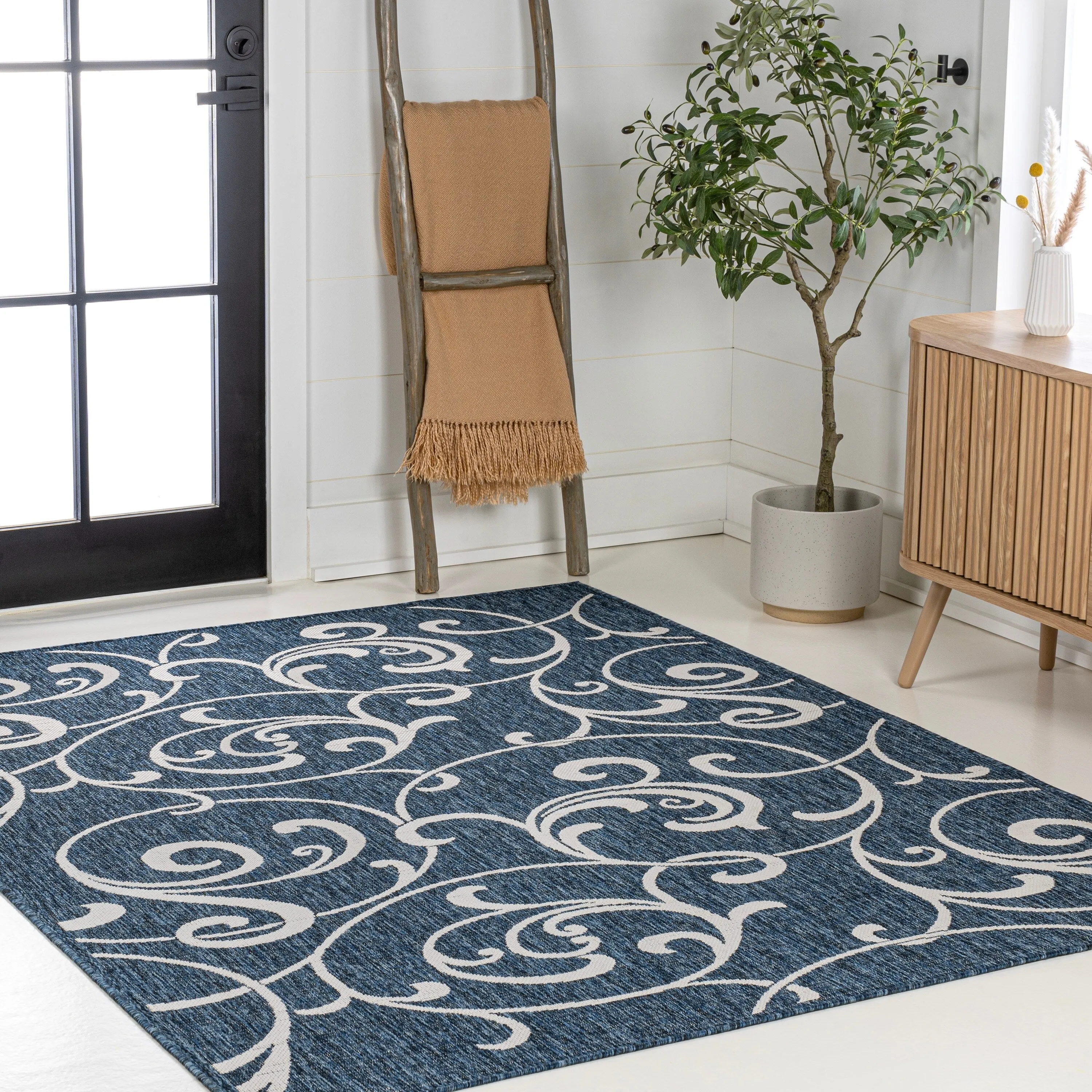 JONATHAN Y Isla Traditional Classic All-Over Scroll Green/Cream Indoor/Outdoor Area Rug