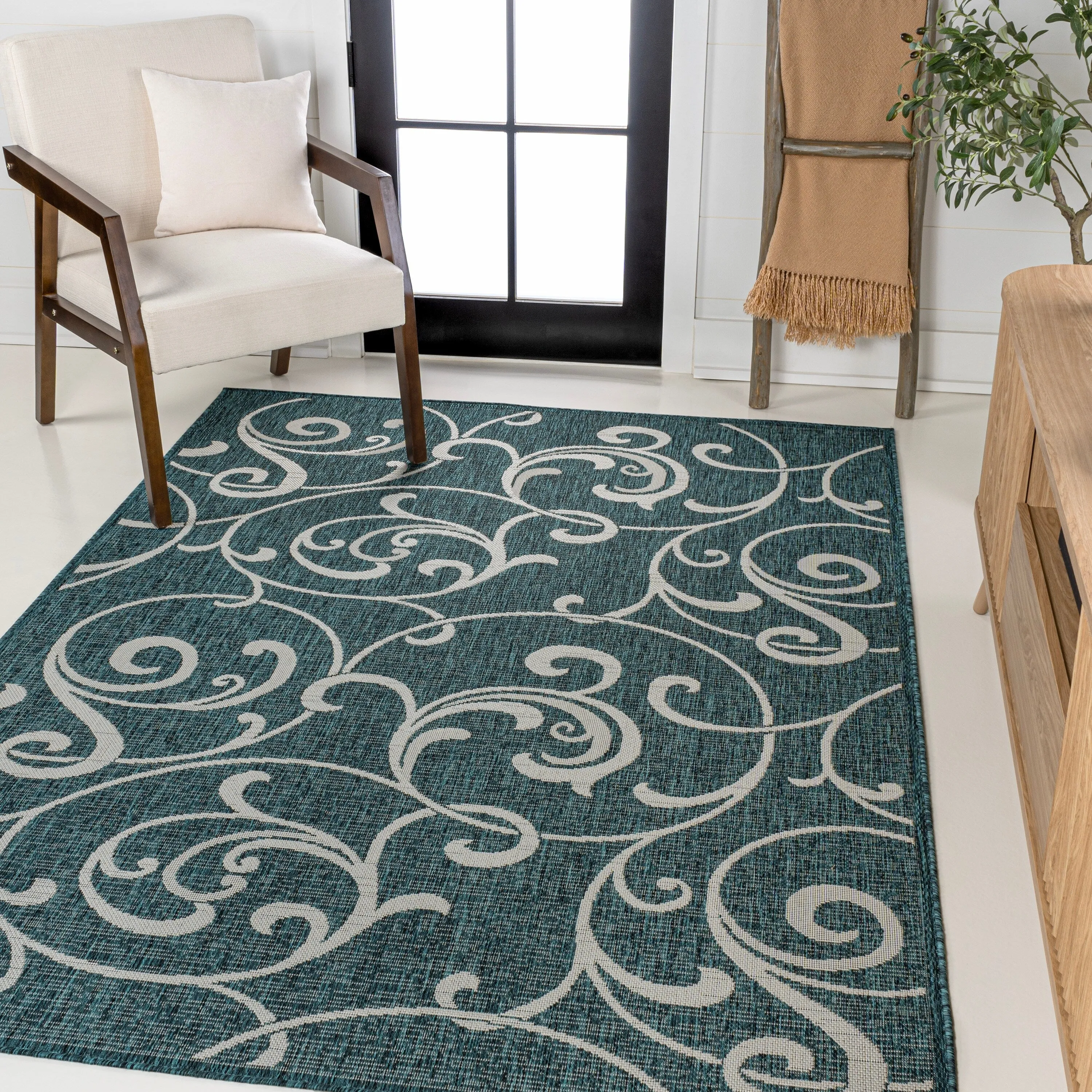 JONATHAN Y Isla Traditional Classic All-Over Scroll Green/Cream Indoor/Outdoor Area Rug