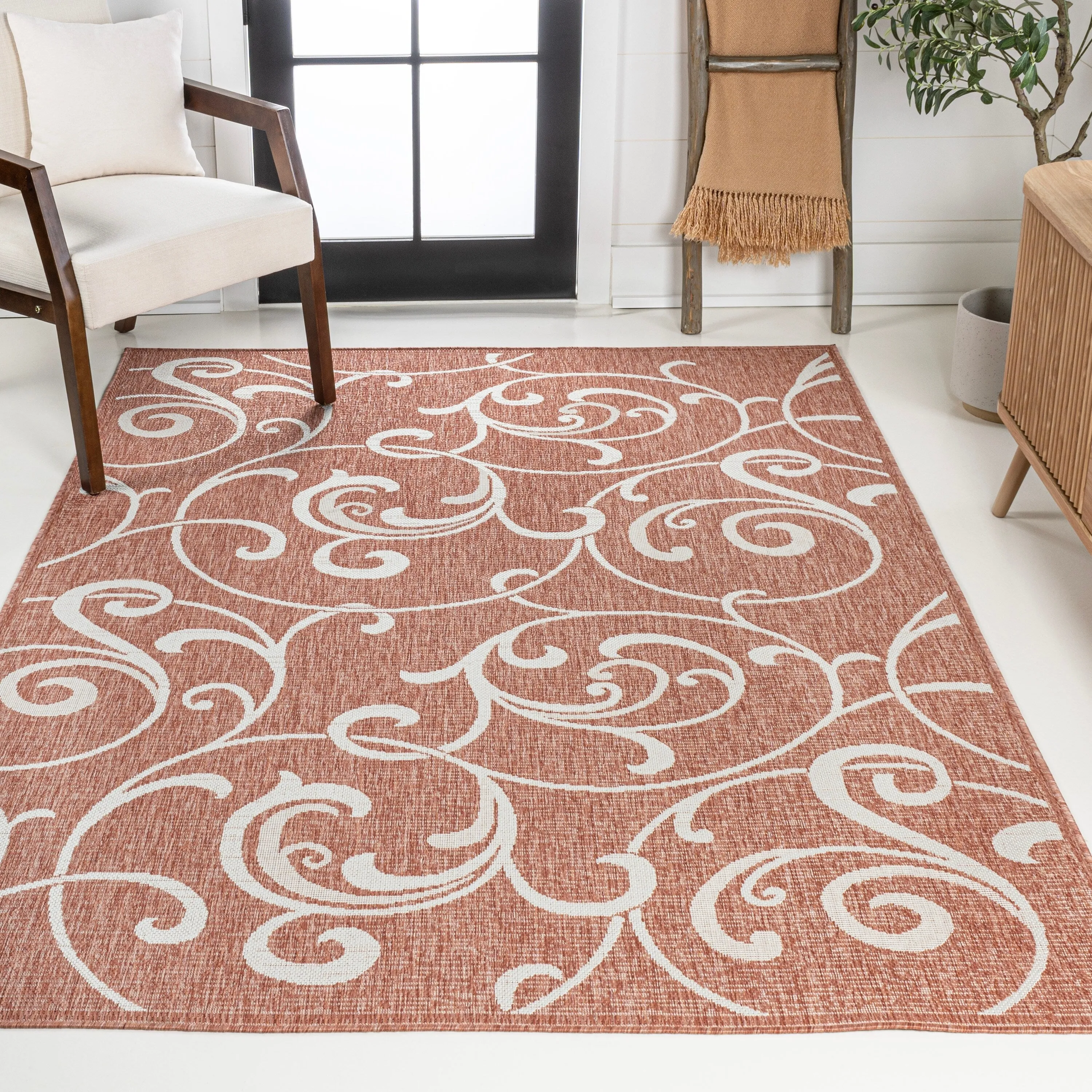 JONATHAN Y Isla Traditional Classic All-Over Scroll Green/Cream Indoor/Outdoor Area Rug