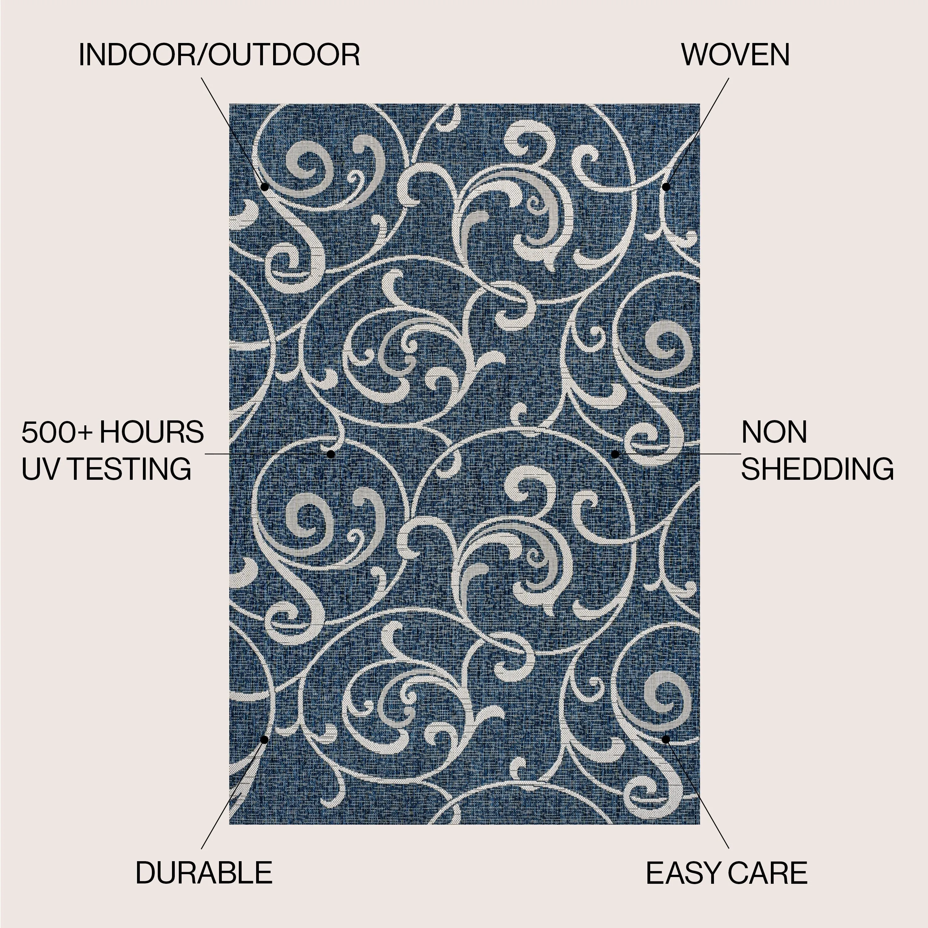 JONATHAN Y Isla Traditional Classic All-Over Scroll Green/Cream Indoor/Outdoor Area Rug