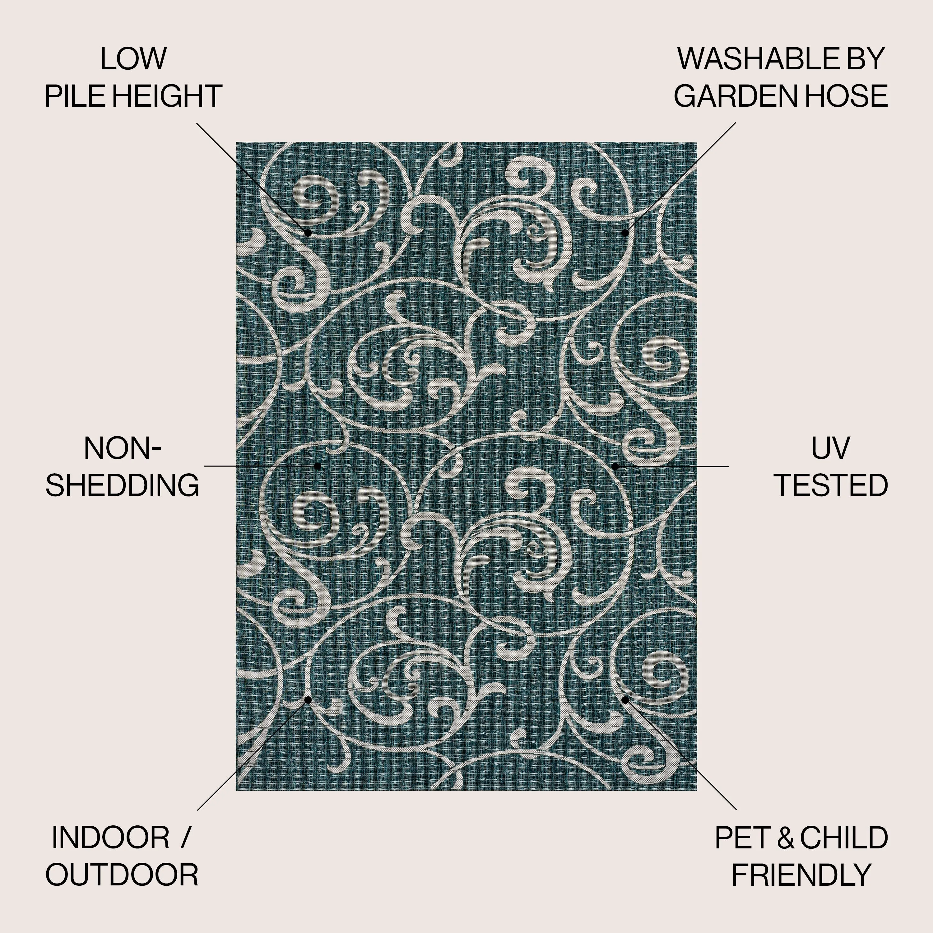 JONATHAN Y Isla Traditional Classic All-Over Scroll Green/Cream Indoor/Outdoor Area Rug