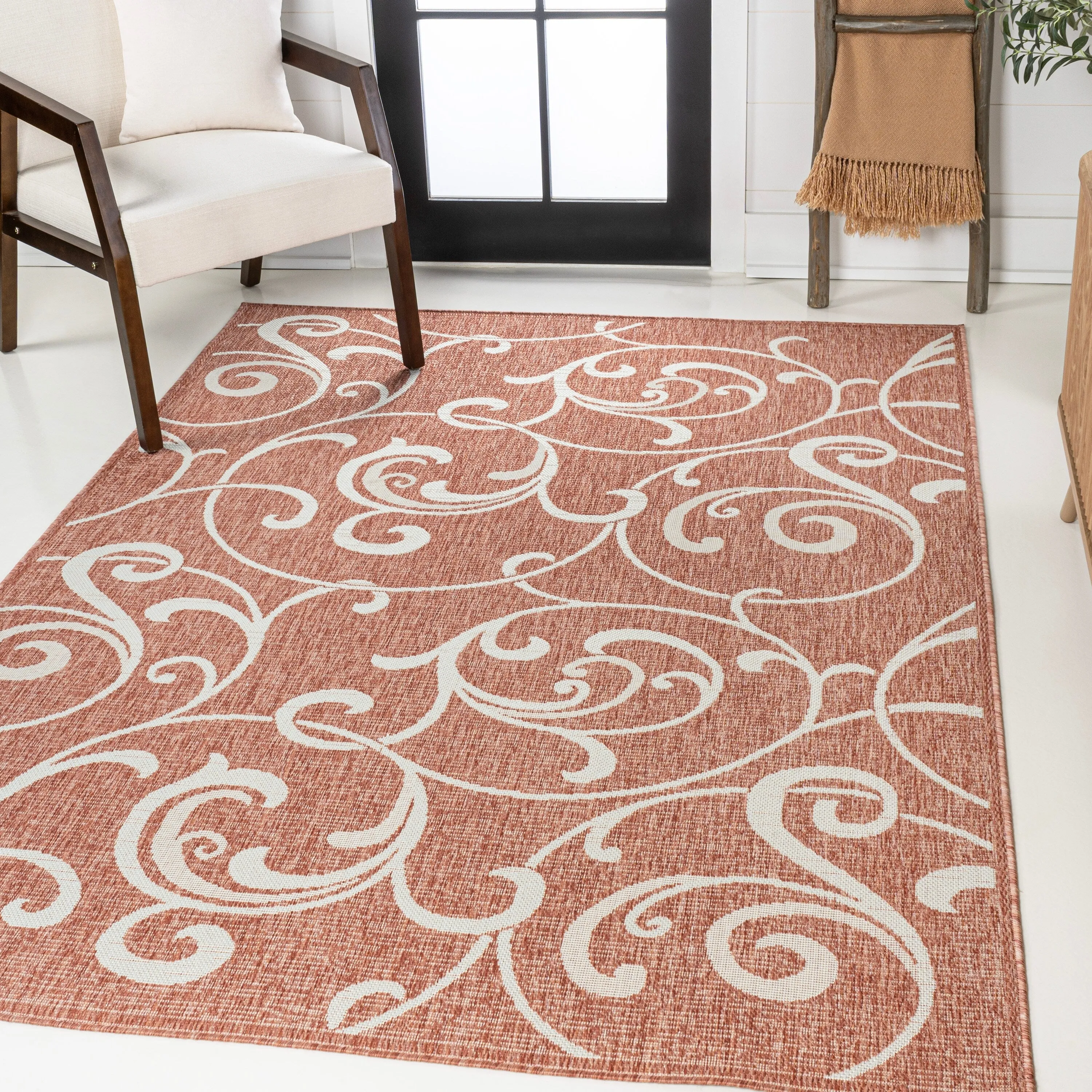 JONATHAN Y Isla Traditional Classic All-Over Scroll Green/Cream Indoor/Outdoor Area Rug