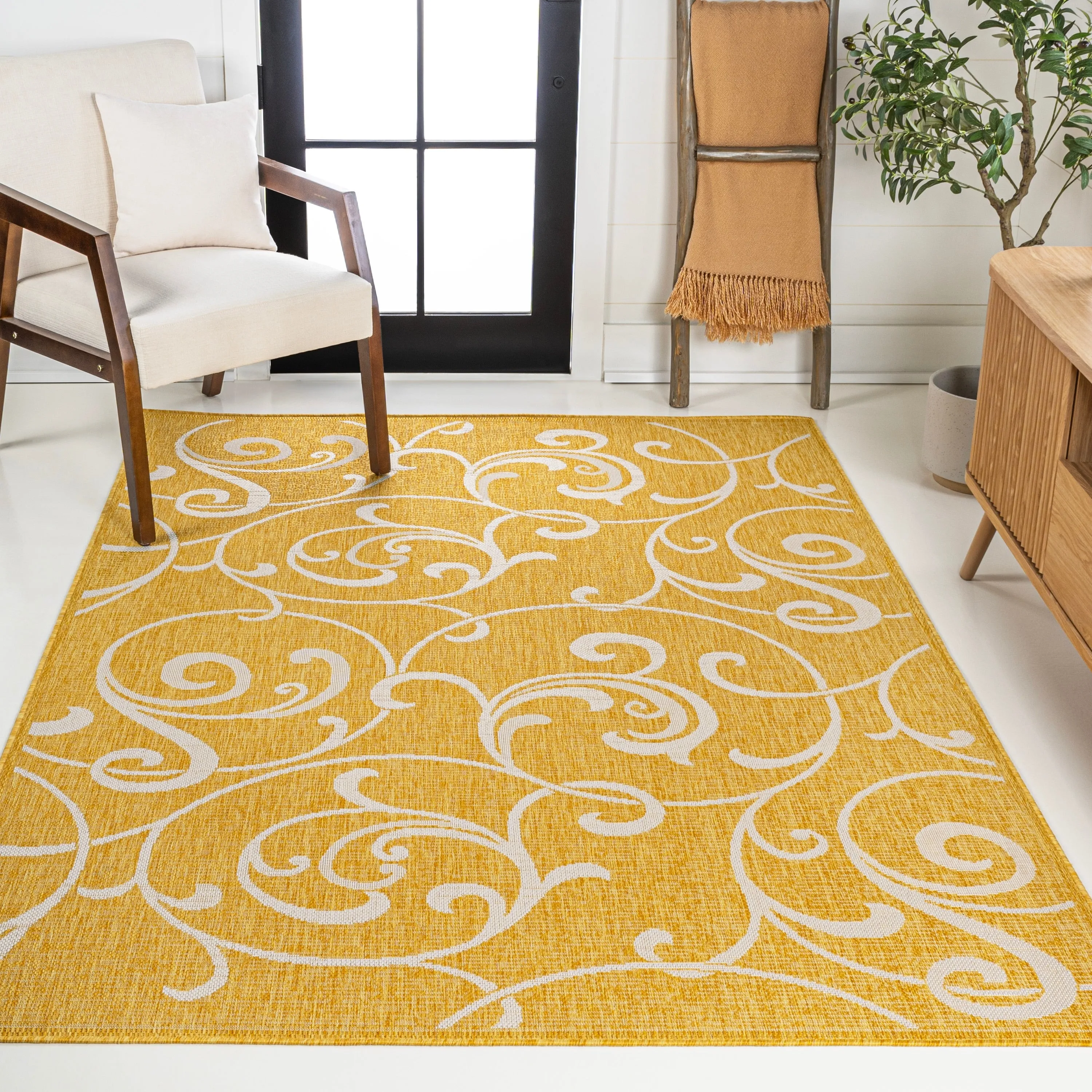 JONATHAN Y Isla Traditional Classic All-Over Scroll Green/Cream Indoor/Outdoor Area Rug
