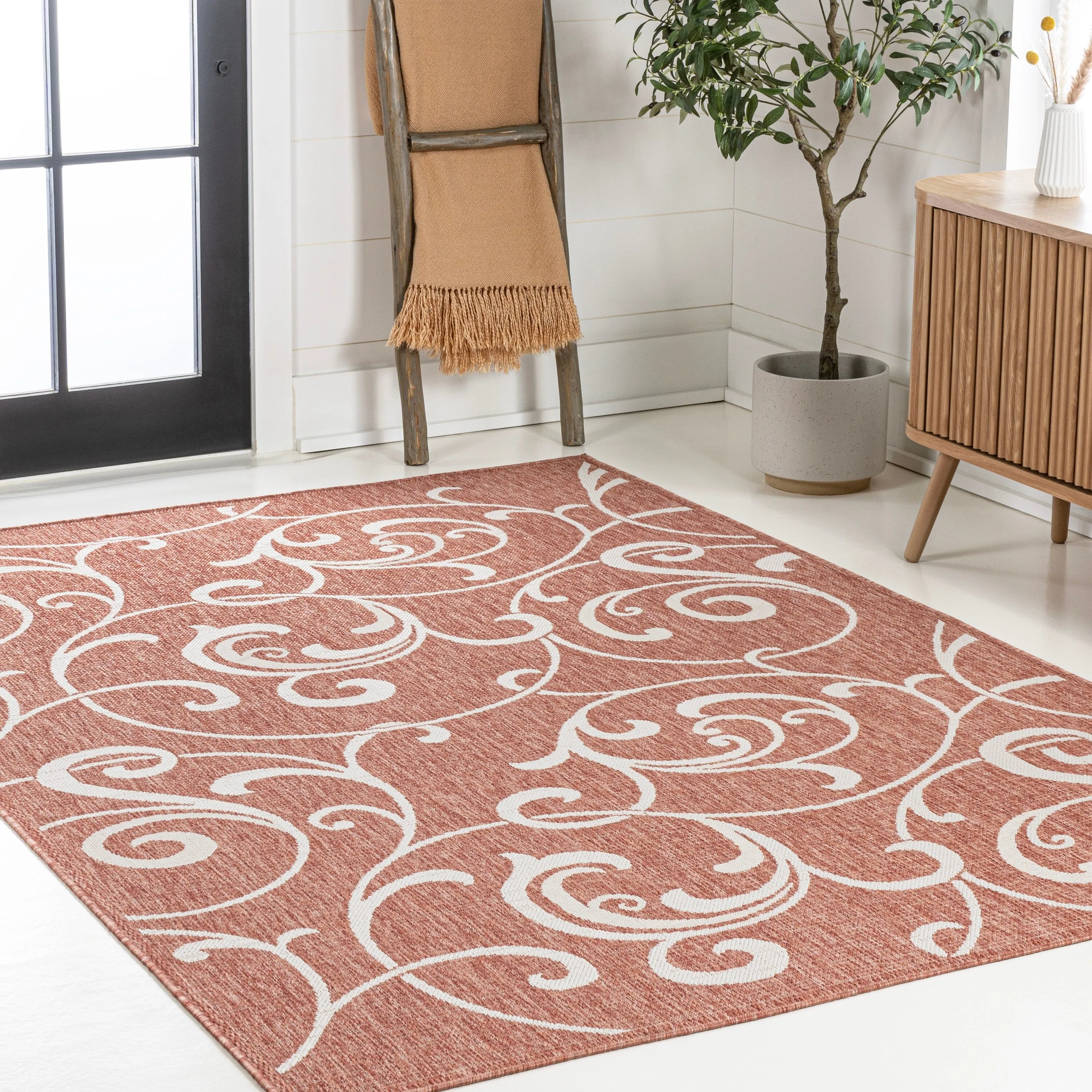 JONATHAN Y Isla Traditional Classic All-Over Scroll Green/Cream Indoor/Outdoor Area Rug