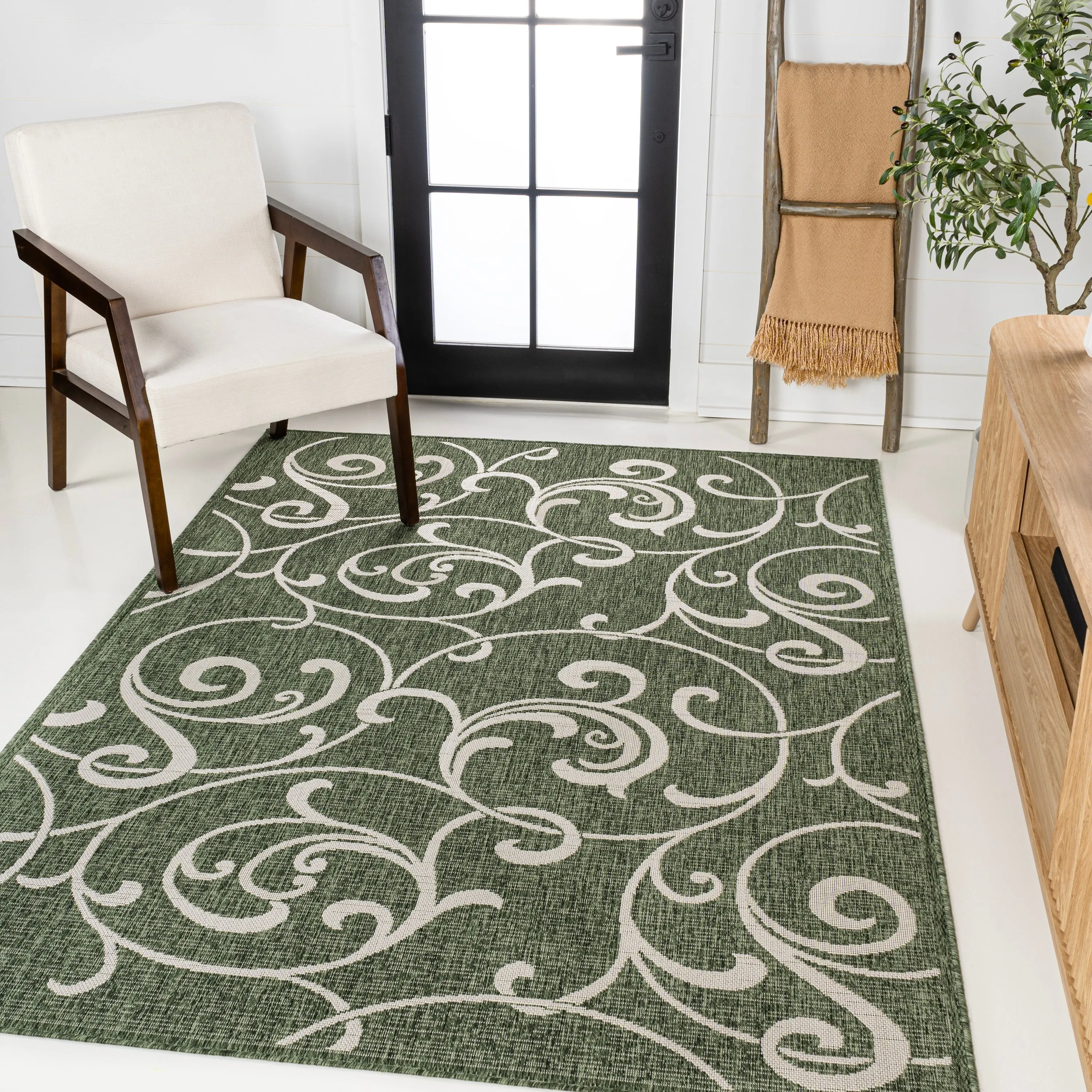 JONATHAN Y Isla Traditional Classic All-Over Scroll Green/Cream Indoor/Outdoor Area Rug