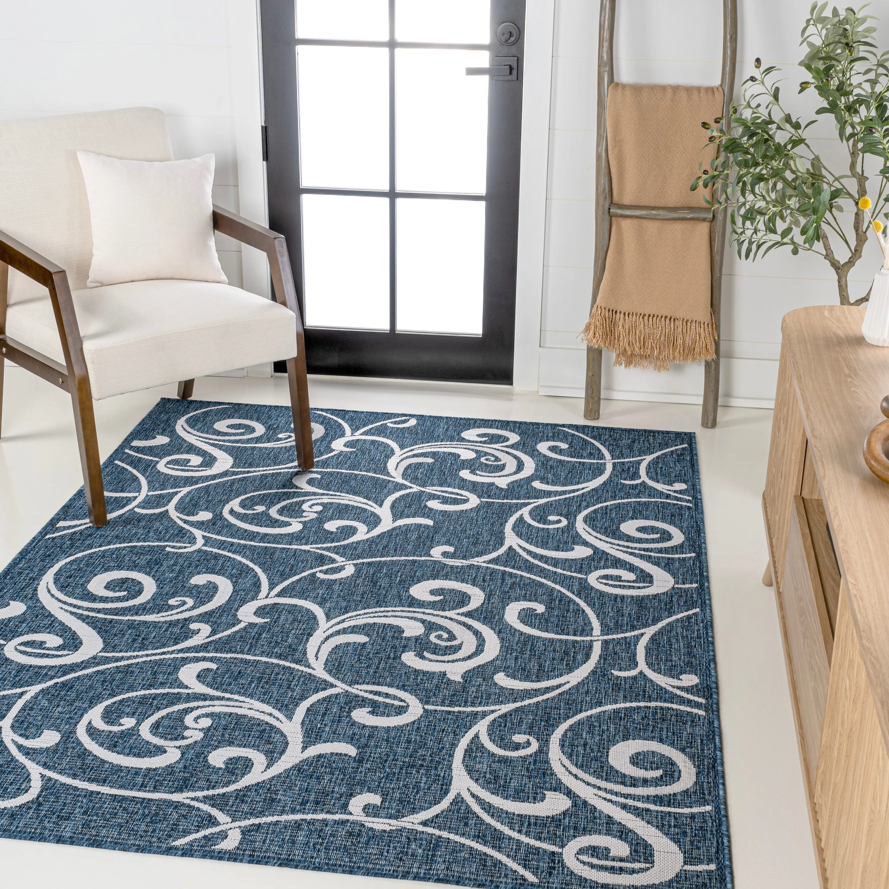 JONATHAN Y Isla Traditional Classic All-Over Scroll Green/Cream Indoor/Outdoor Area Rug