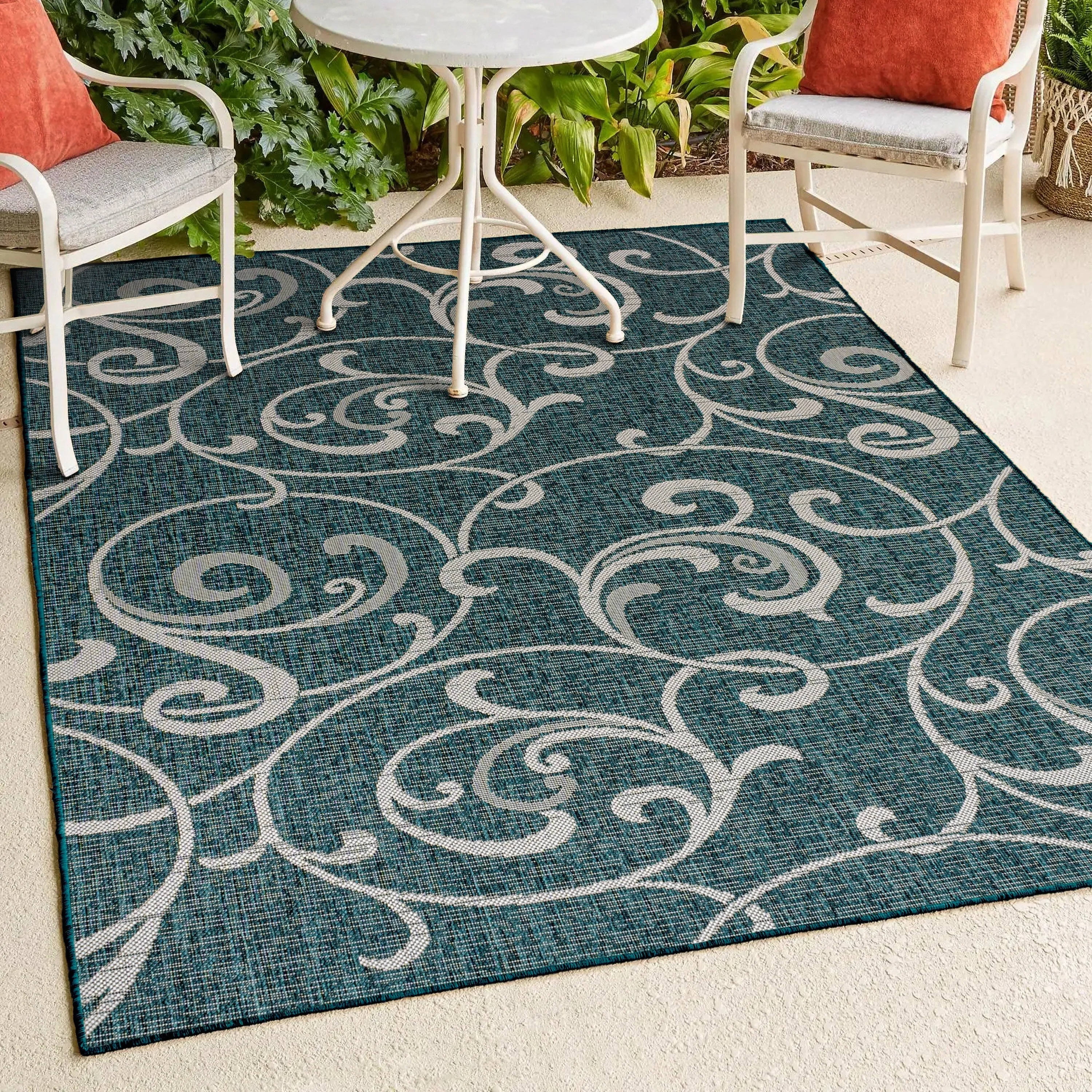 JONATHAN Y Isla Traditional Classic All-Over Scroll Green/Cream Indoor/Outdoor Area Rug