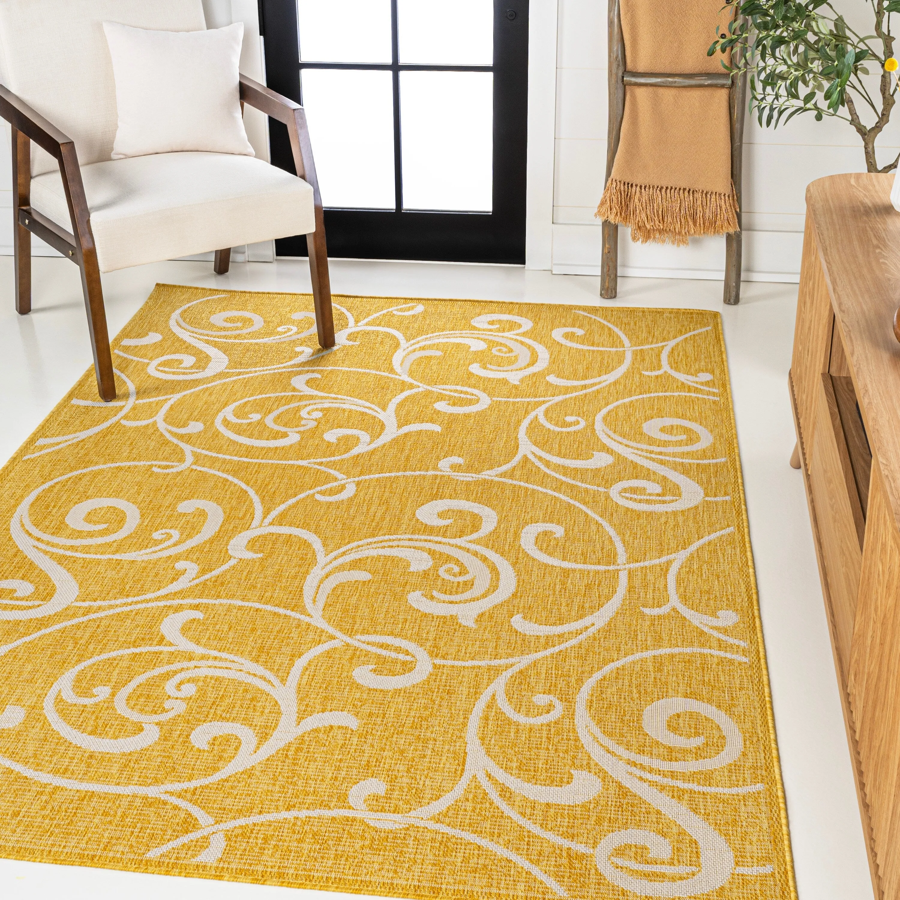 JONATHAN Y Isla Traditional Classic All-Over Scroll Green/Cream Indoor/Outdoor Area Rug