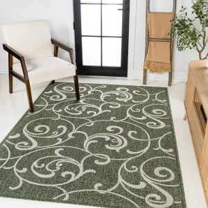 JONATHAN Y Isla Traditional Classic All-Over Scroll Green/Cream Indoor/Outdoor Area Rug