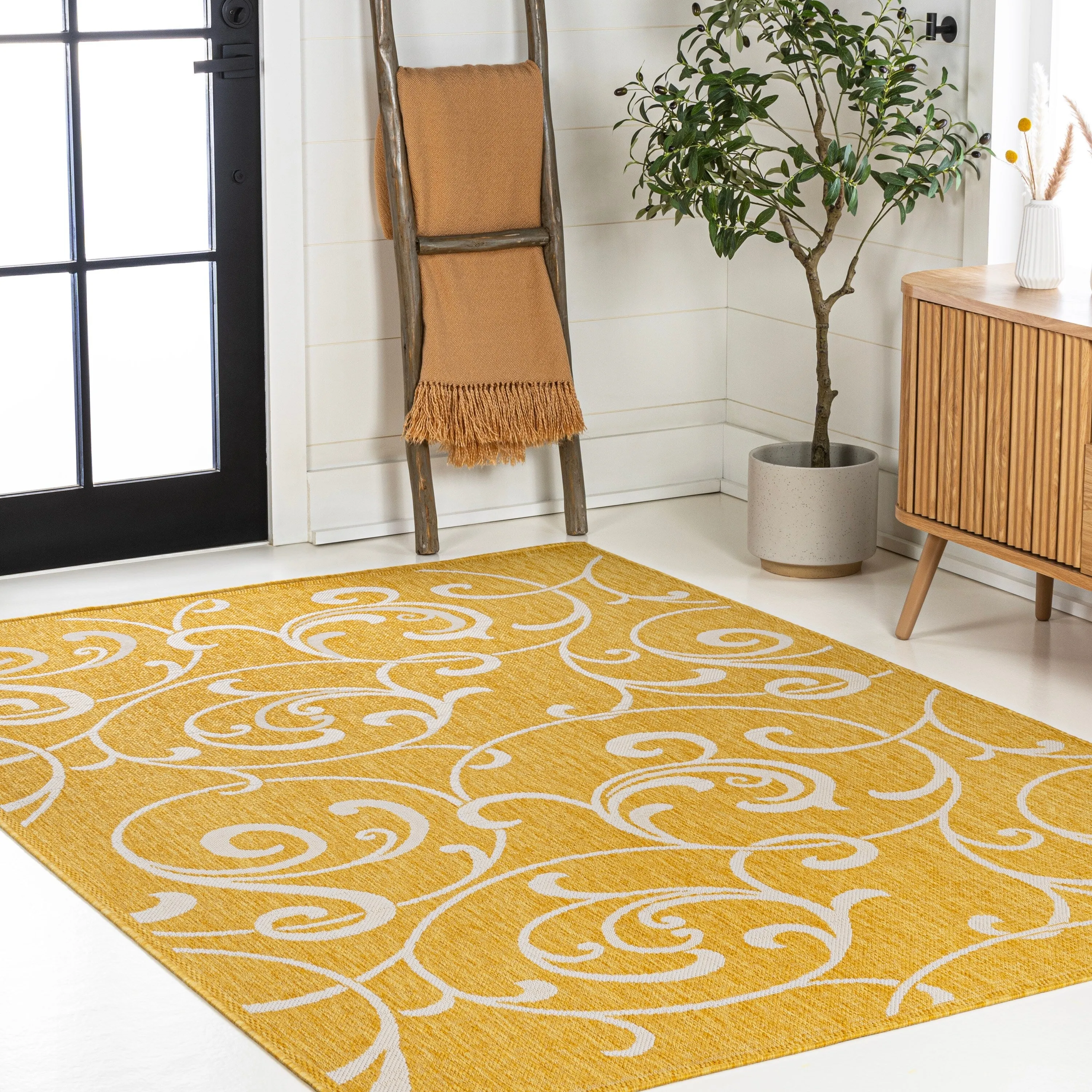 JONATHAN Y Isla Traditional Classic All-Over Scroll Green/Cream Indoor/Outdoor Area Rug