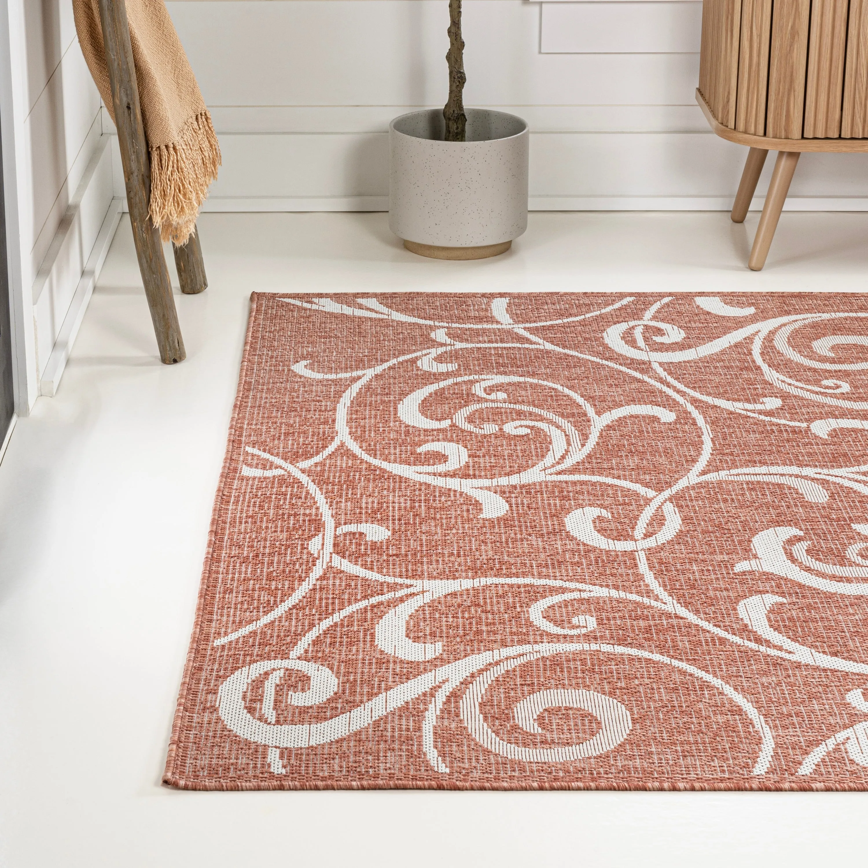 JONATHAN Y Isla Traditional Classic All-Over Scroll Green/Cream Indoor/Outdoor Area Rug