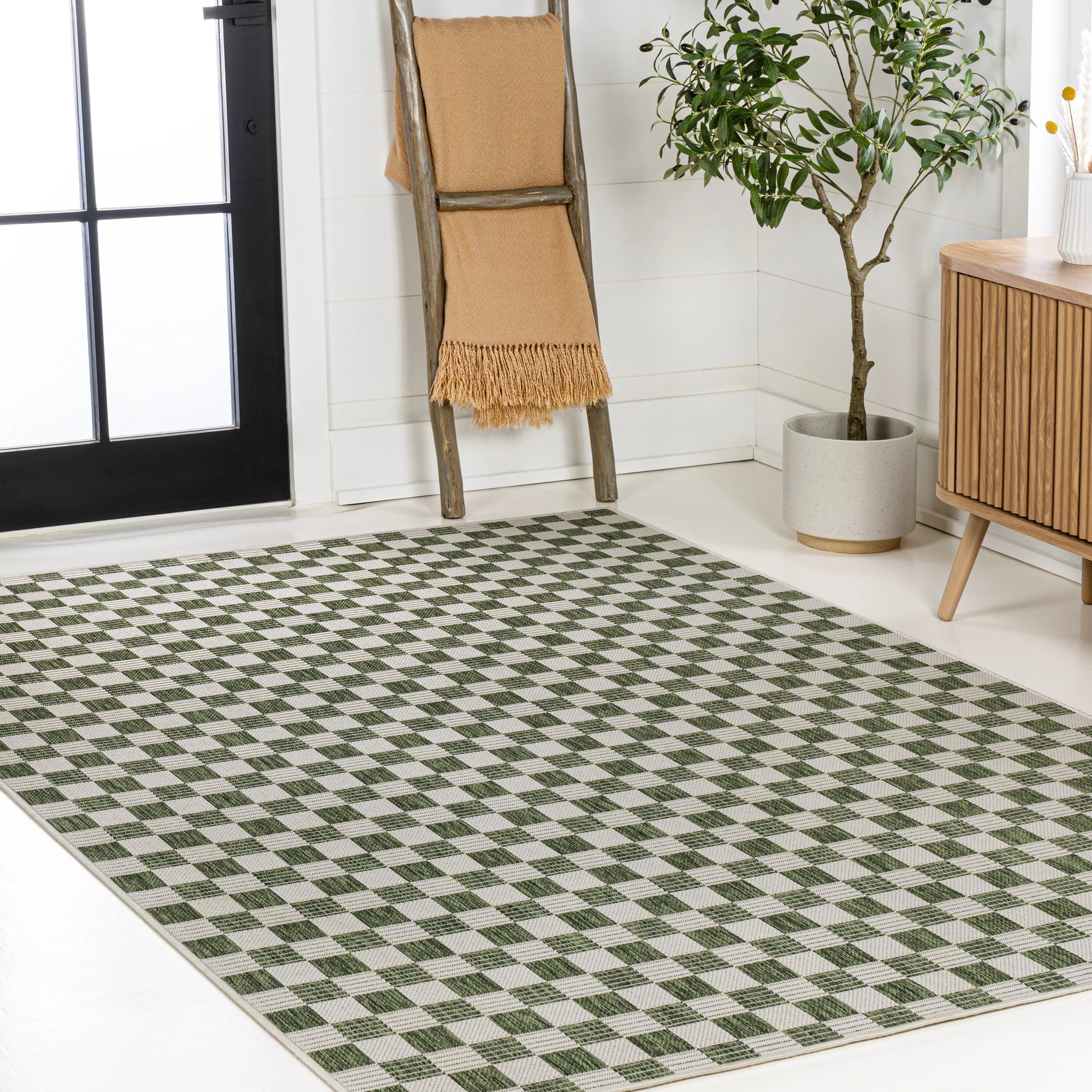 JONATHAN Y Maribel Traditional Cottage Checkerboard Green/Cream Indoor/Outdoor Area Rug