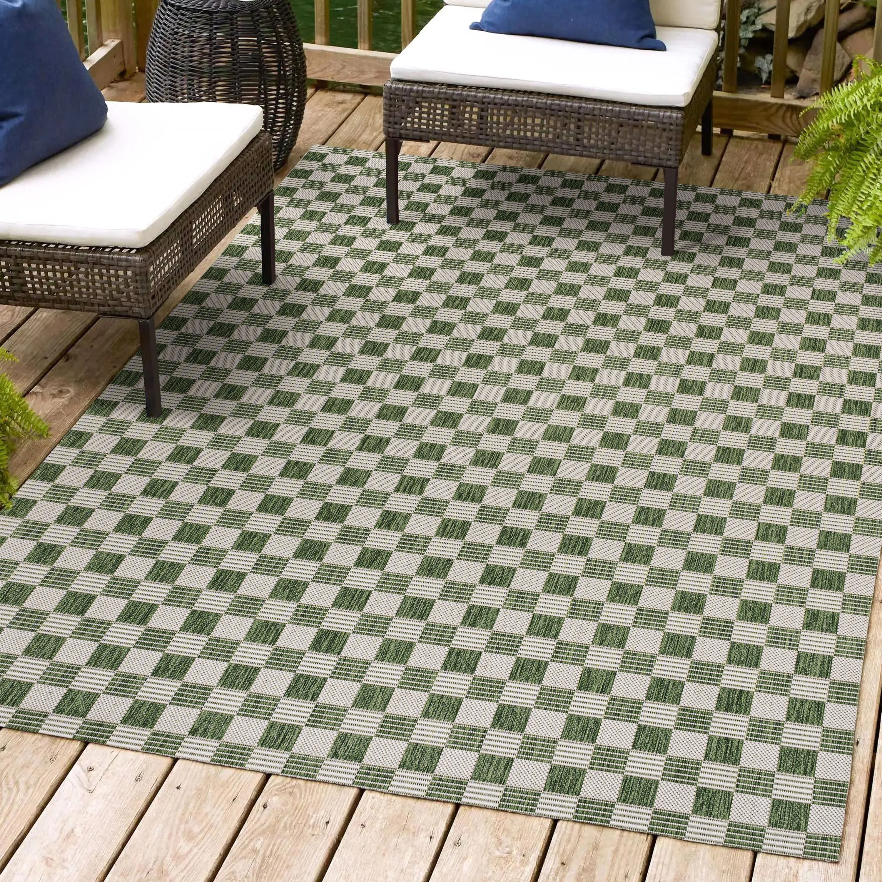 JONATHAN Y Maribel Traditional Cottage Checkerboard Green/Cream Indoor/Outdoor Area Rug